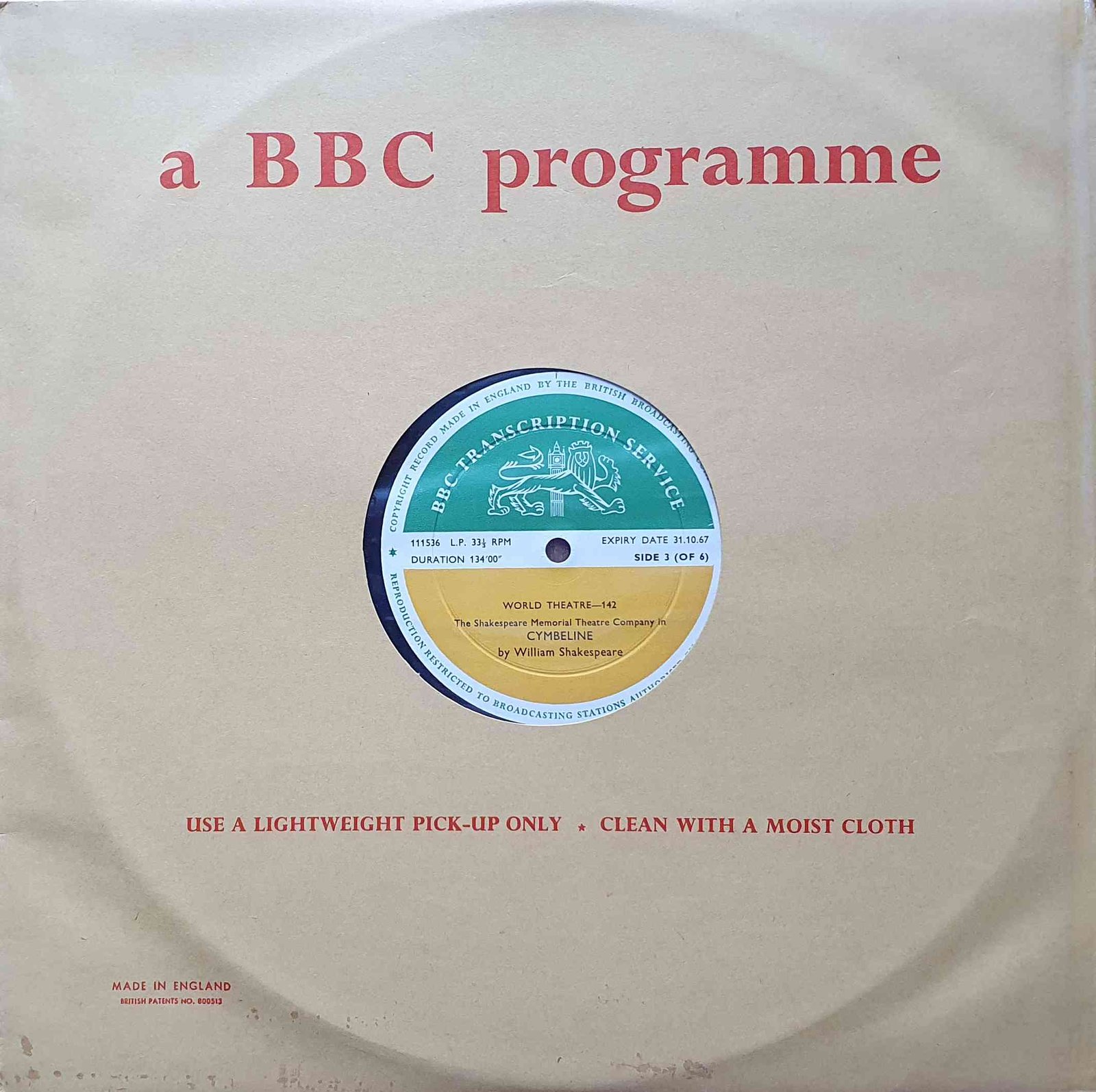 Picture of 111536 World theatre - 142 - Cymbeline (Sides 3 & 6 of 6) by artist William Shakespeare from the BBC albums - Records and Tapes library