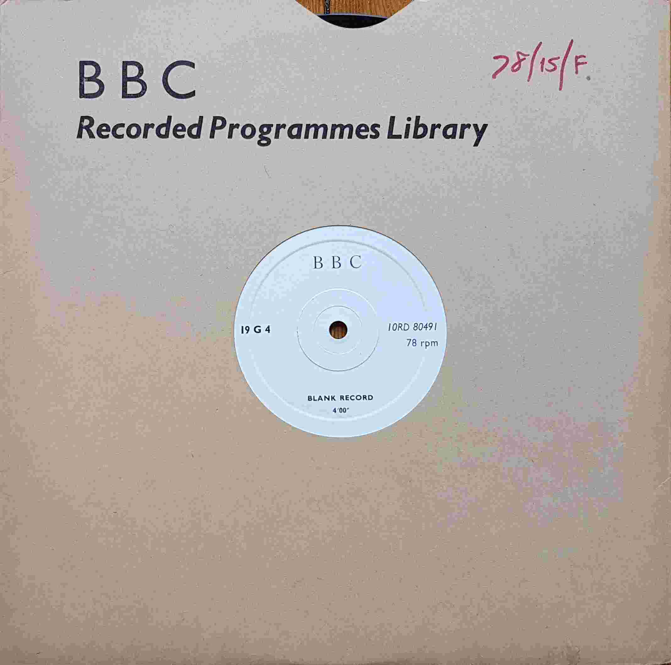Picture of 19 G 4 Blank record by artist Not registered from the BBC 10inches - Records and Tapes library