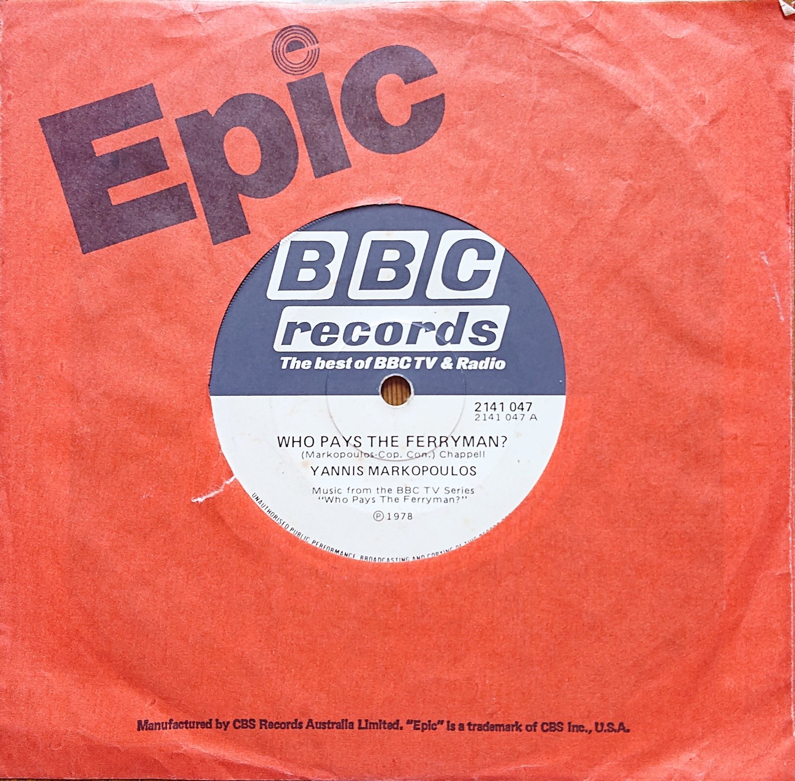 Picture of 2141 047 Who pays the ferryman? by artist Yannis Markopoulos from the BBC singles - Records and Tapes library