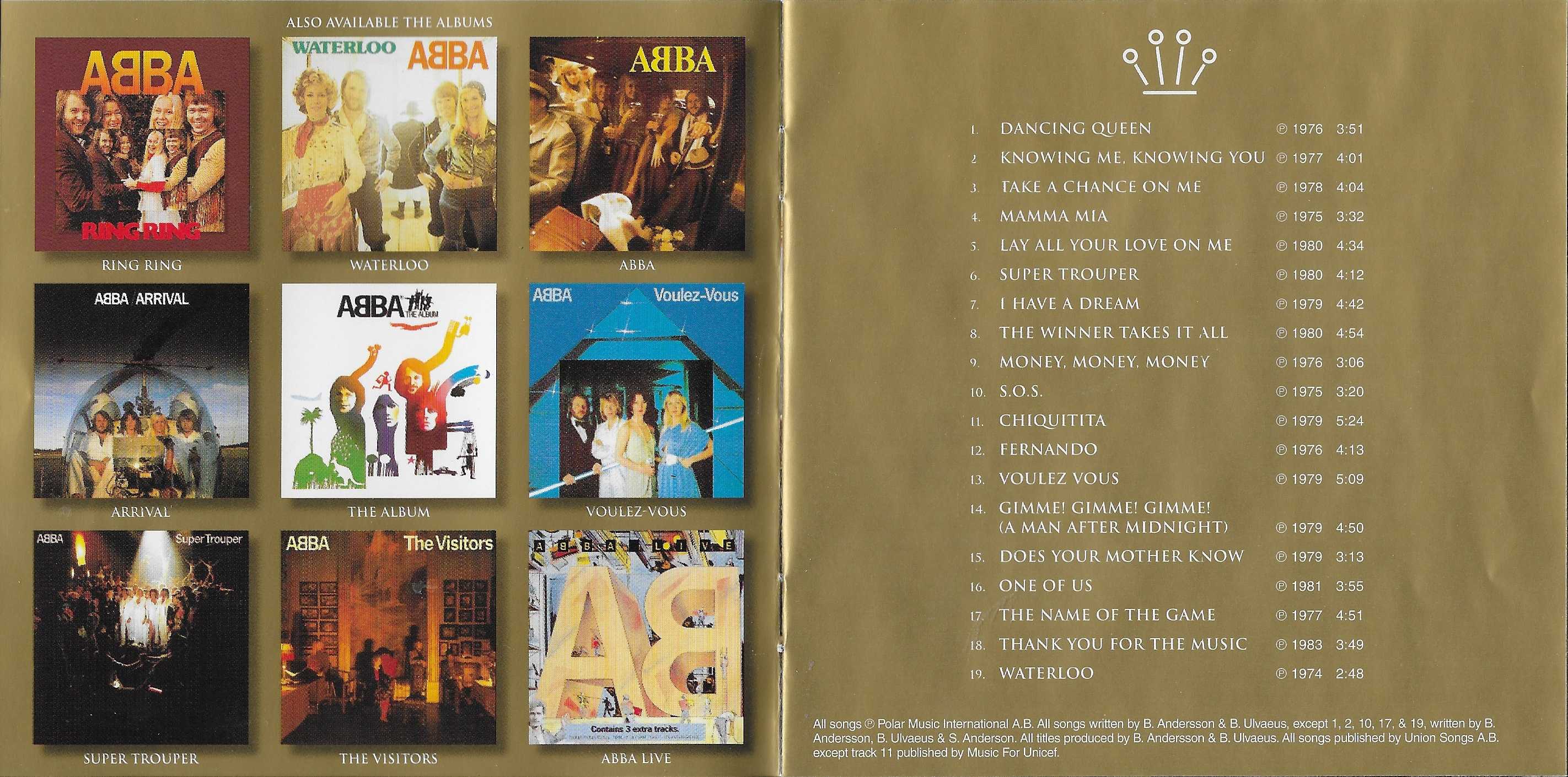 Middle of cover of 517007 - 2. 517007 - 2 Abba gold - Greatest hits Abba. 