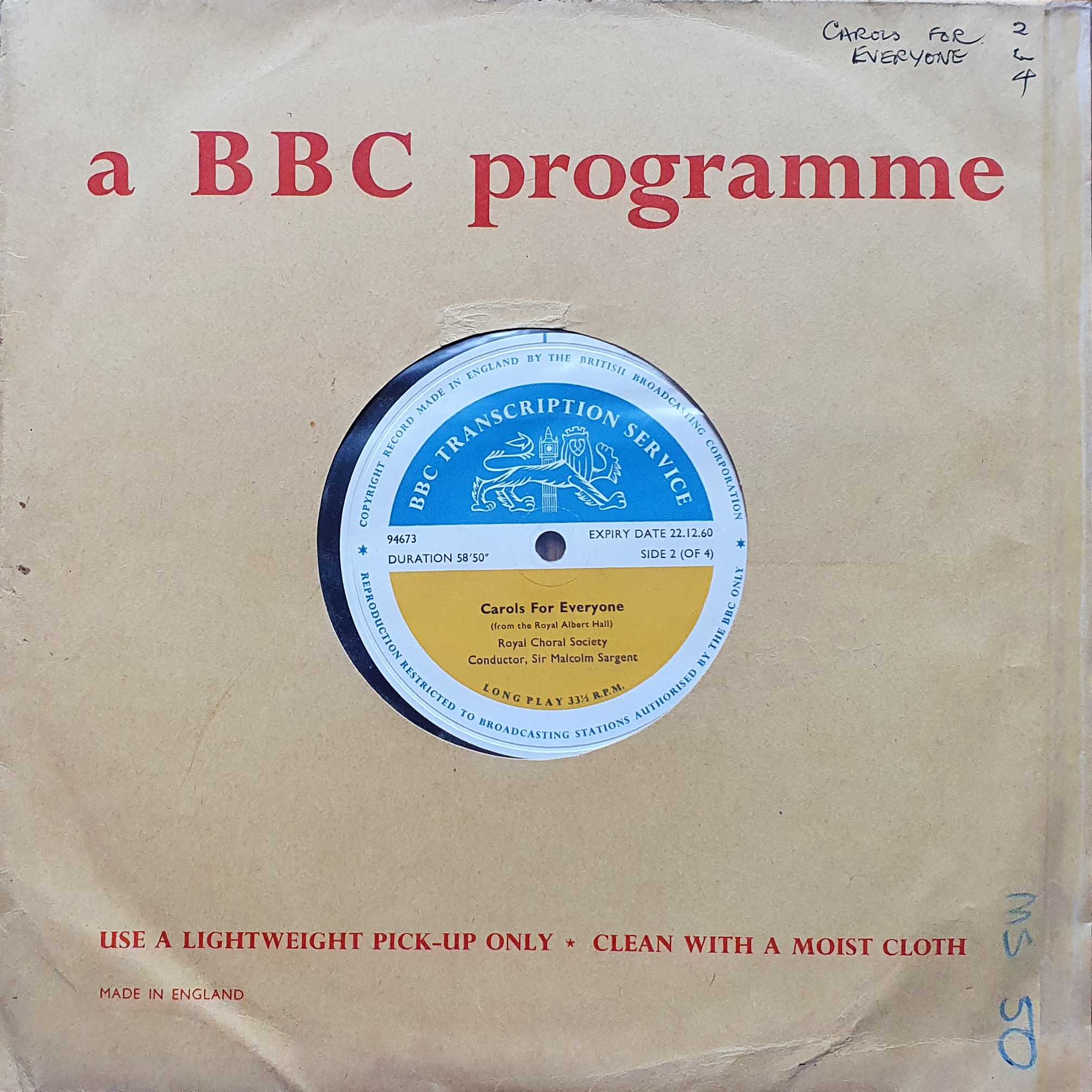 Picture of 94673 Carols for everyone (Sides 2 & 4 of 4) by artist Various from the BBC 10inches - Records and Tapes library