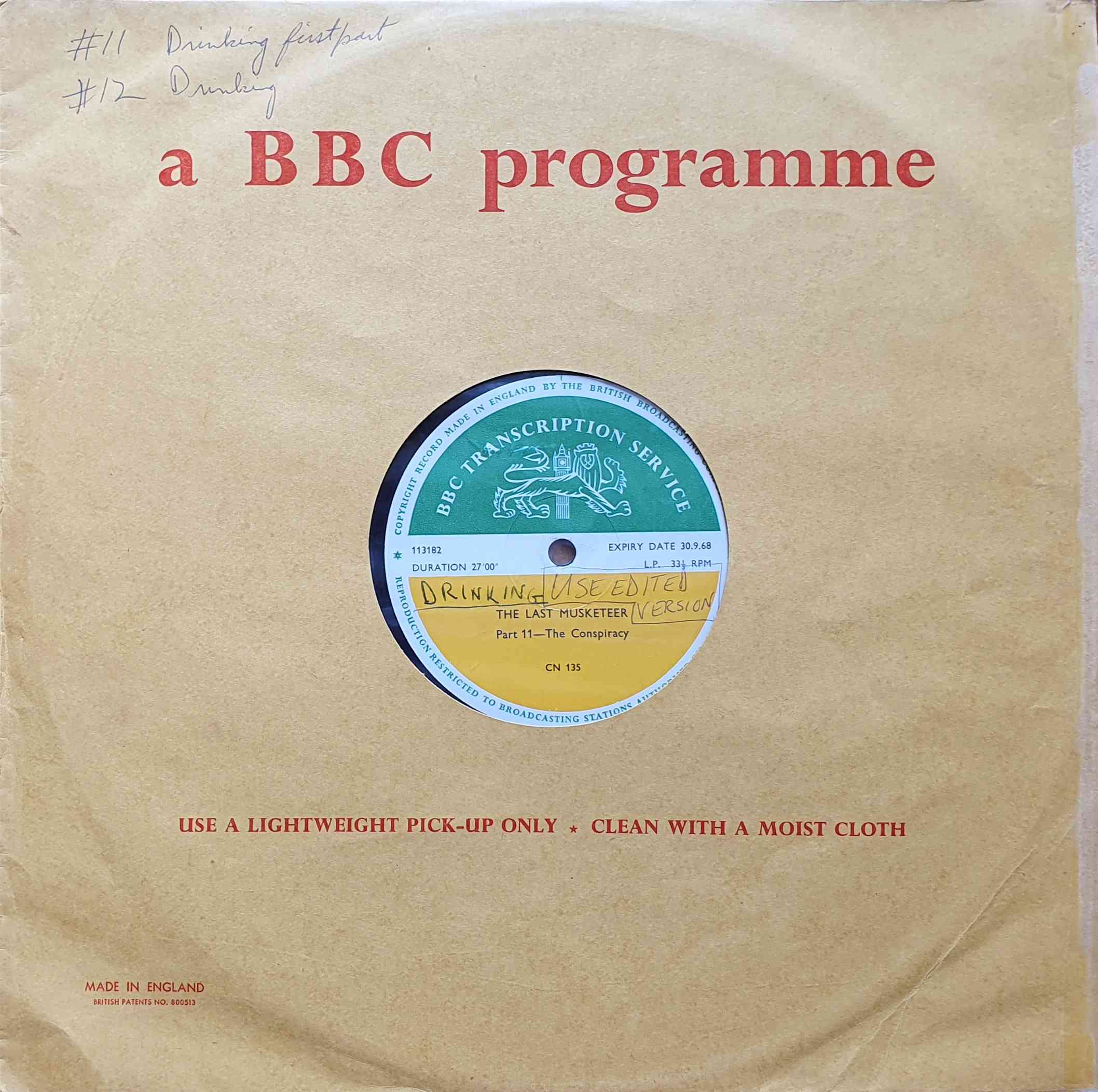 Picture of CN 135 6 The last musketeer - Parts 11 & 12 by artist Unknown from the BBC albums - Records and Tapes library