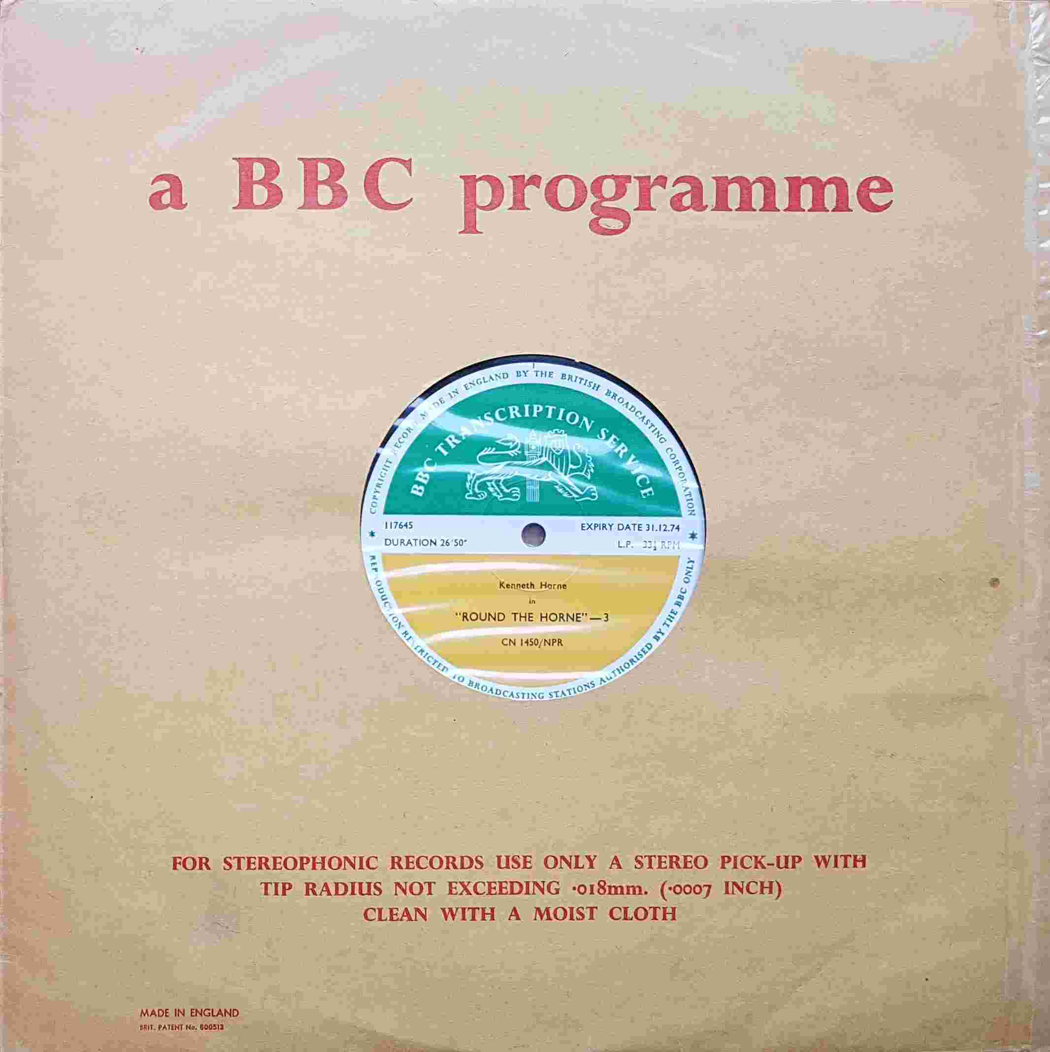 Picture of CN 1450 NPR 2 Round the Horne - 3 & 4 by artist Kenneth Horne from the BBC albums - Records and Tapes library