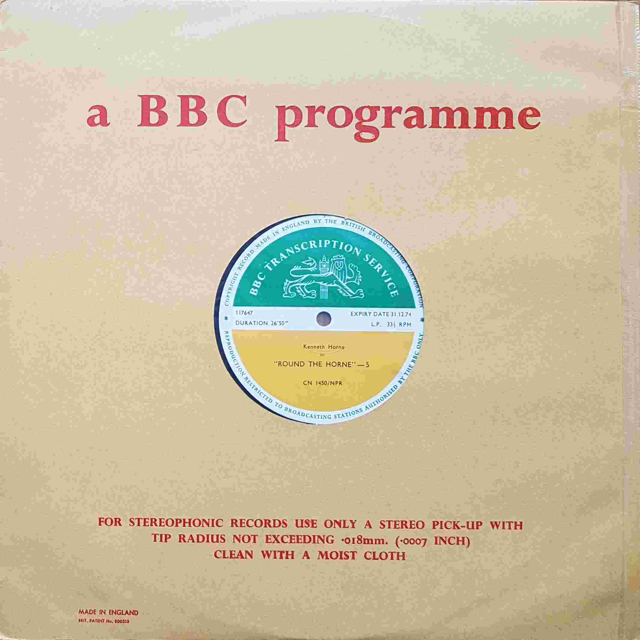 Picture of CN 1450 NPR 3 Round the Horne - 5 & 6 by artist Kenneth Horne from the BBC records and Tapes library