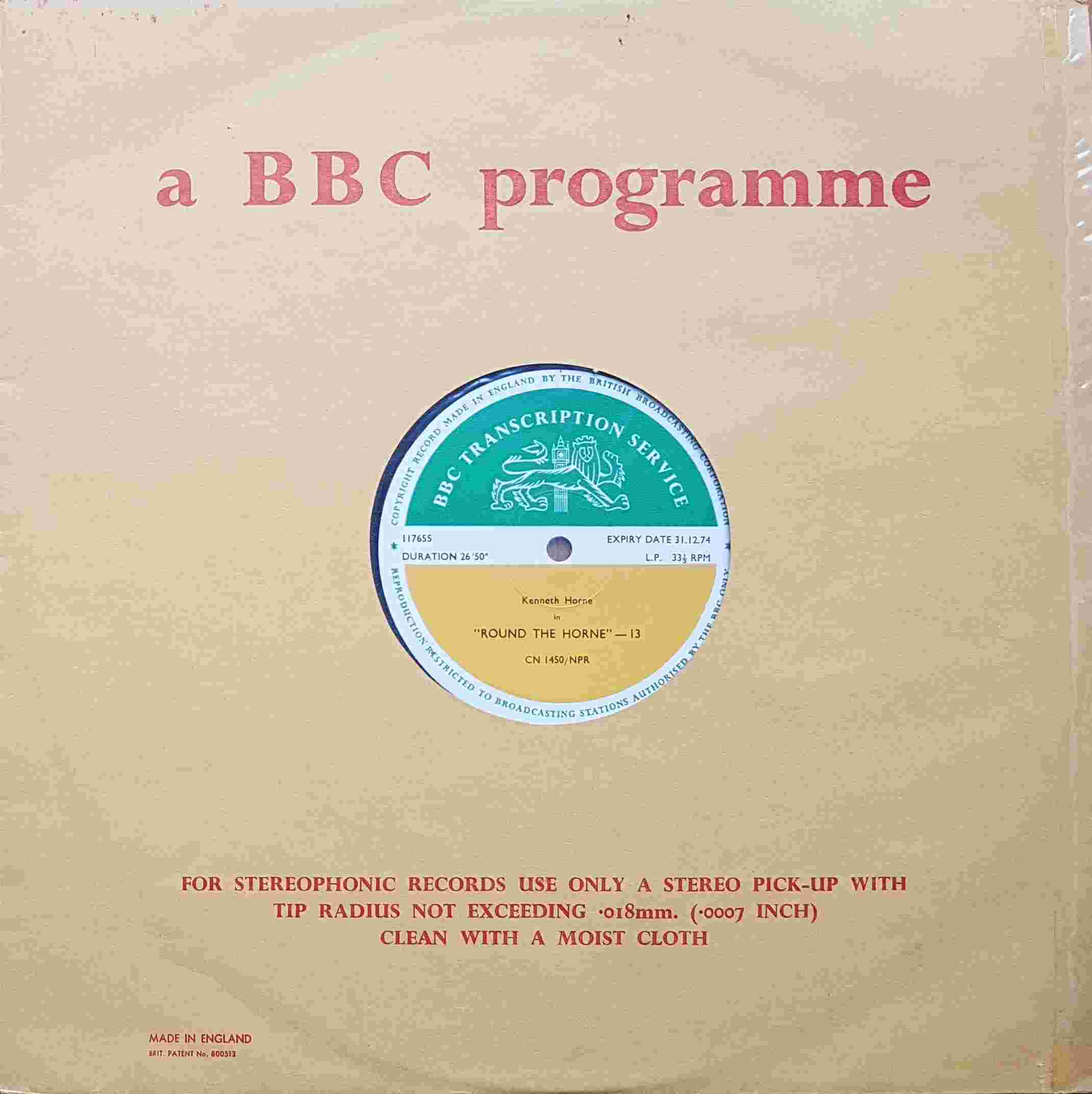 Picture of CN 1450 NPR 7 Round the Horne - 13 & 14 by artist Kenneth Horne from the BBC albums - Records and Tapes library