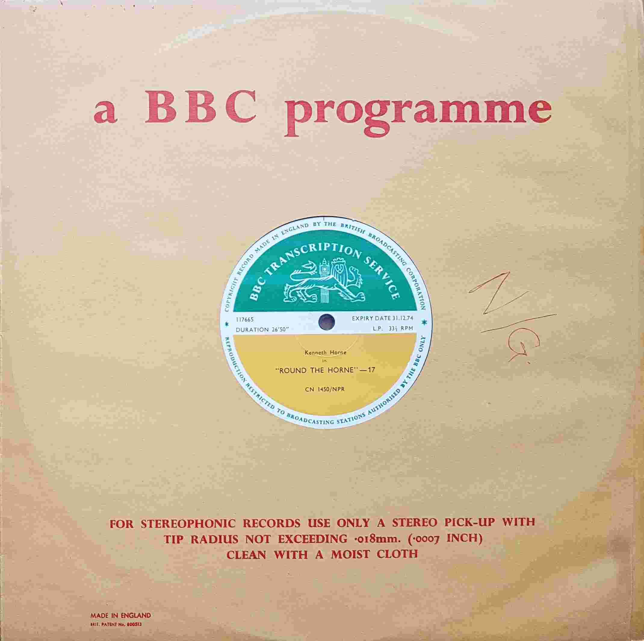 Picture of CN 1450 NPR 9 Round the Horne - 17 & 18 by artist Kenneth Horne from the BBC albums - Records and Tapes library