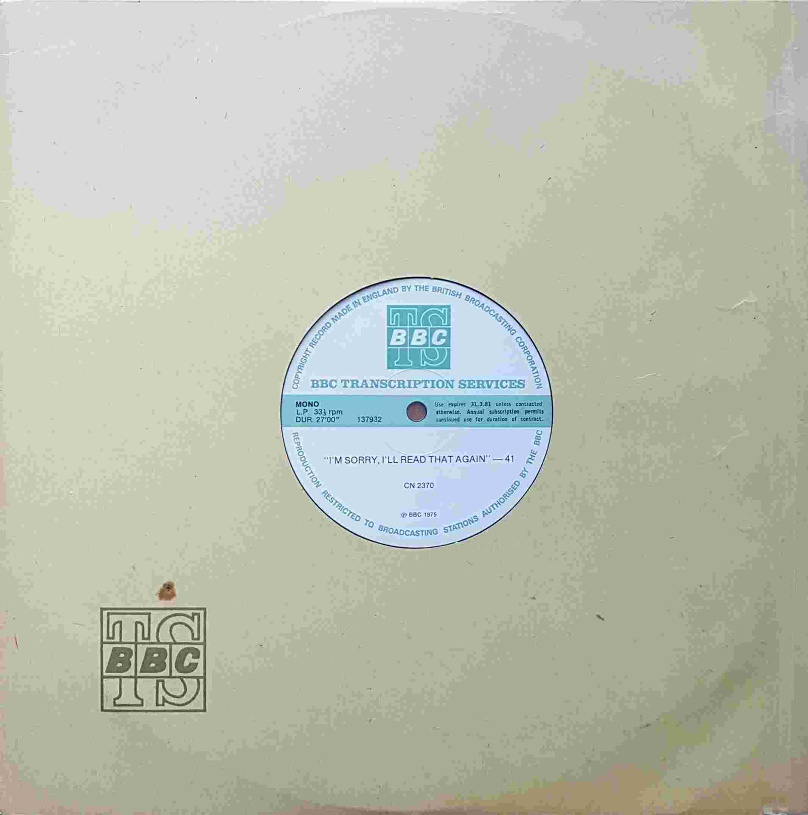 CN 2370 21 I'm sorry, I'll read that again - 41 & 42 Various from the BBC albums - Records and Tapes library Picture of CN 2370 21 I'm sorry, I'll read that again - 41 & 42 by artist Various from the BBC albums - Records and Tapes library