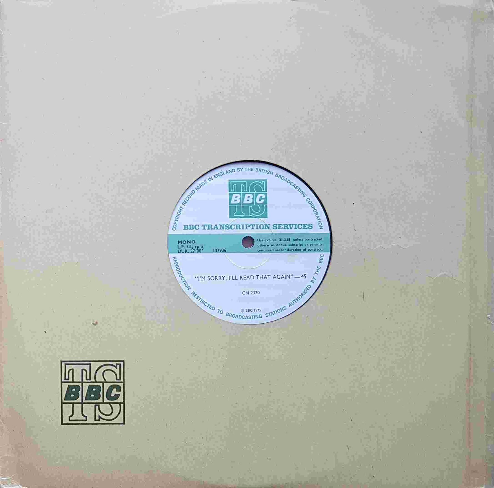 CN 2370 23 I'm sorry, I'll read that again - 45 & 46 Various from the BBC albums - Records and Tapes library Picture of CN 2370 23 I'm sorry, I'll read that again - 45 & 46 by artist Various from the BBC albums - Records and Tapes library