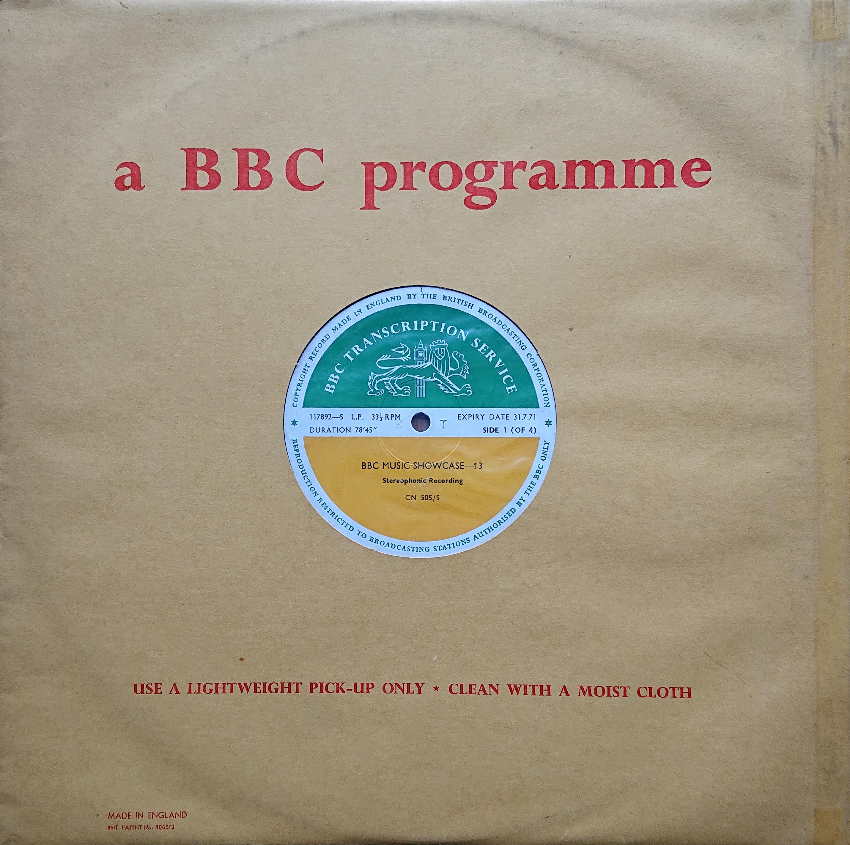 Picture of CN 505 S 25 BBC music showcase - 13 (Sides 1 & 3) by artist Various from the BBC records and Tapes library