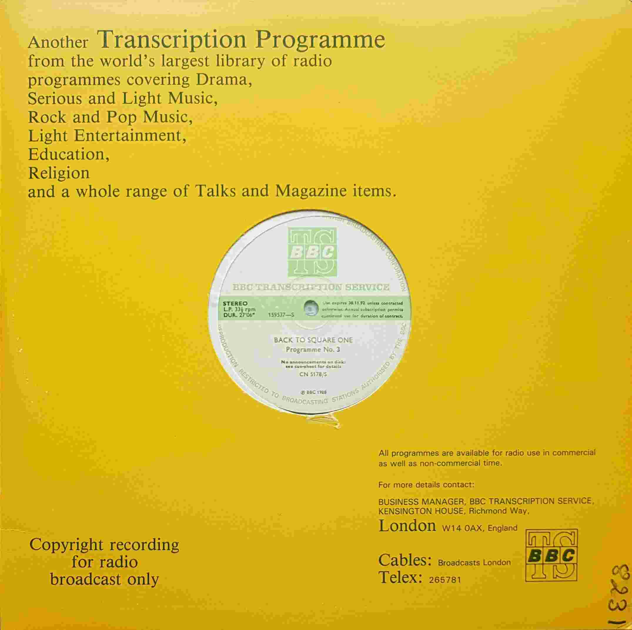 Picture of CN 5178 S 2 Back to square one - Programme 3 & 4 by artist Chris Serle from the BBC albums - Records and Tapes library