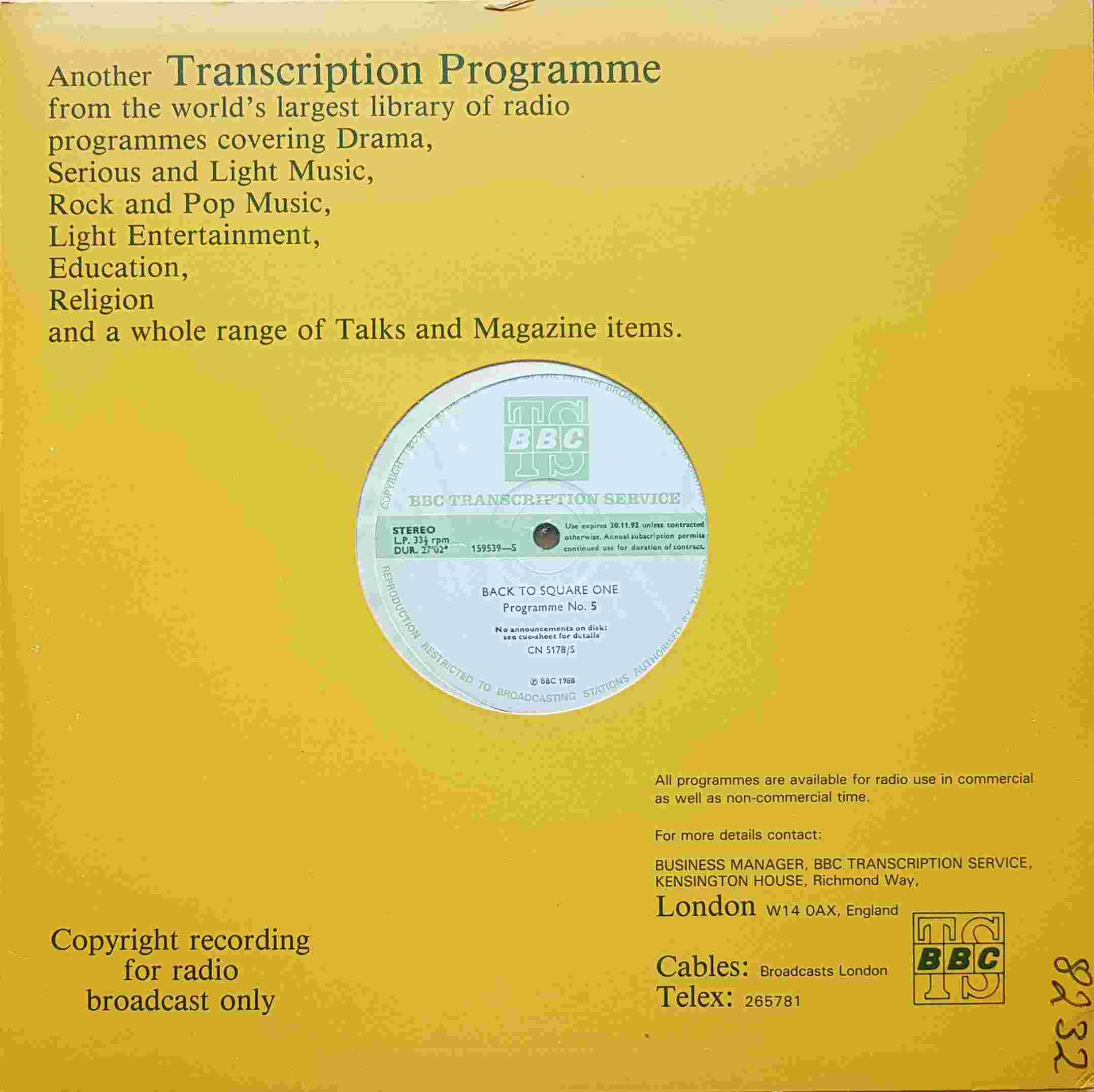 Picture of CN 5178 S 3 Back to square one - Programme 5 & 6 by artist Chris Serle from the BBC albums - Records and Tapes library
