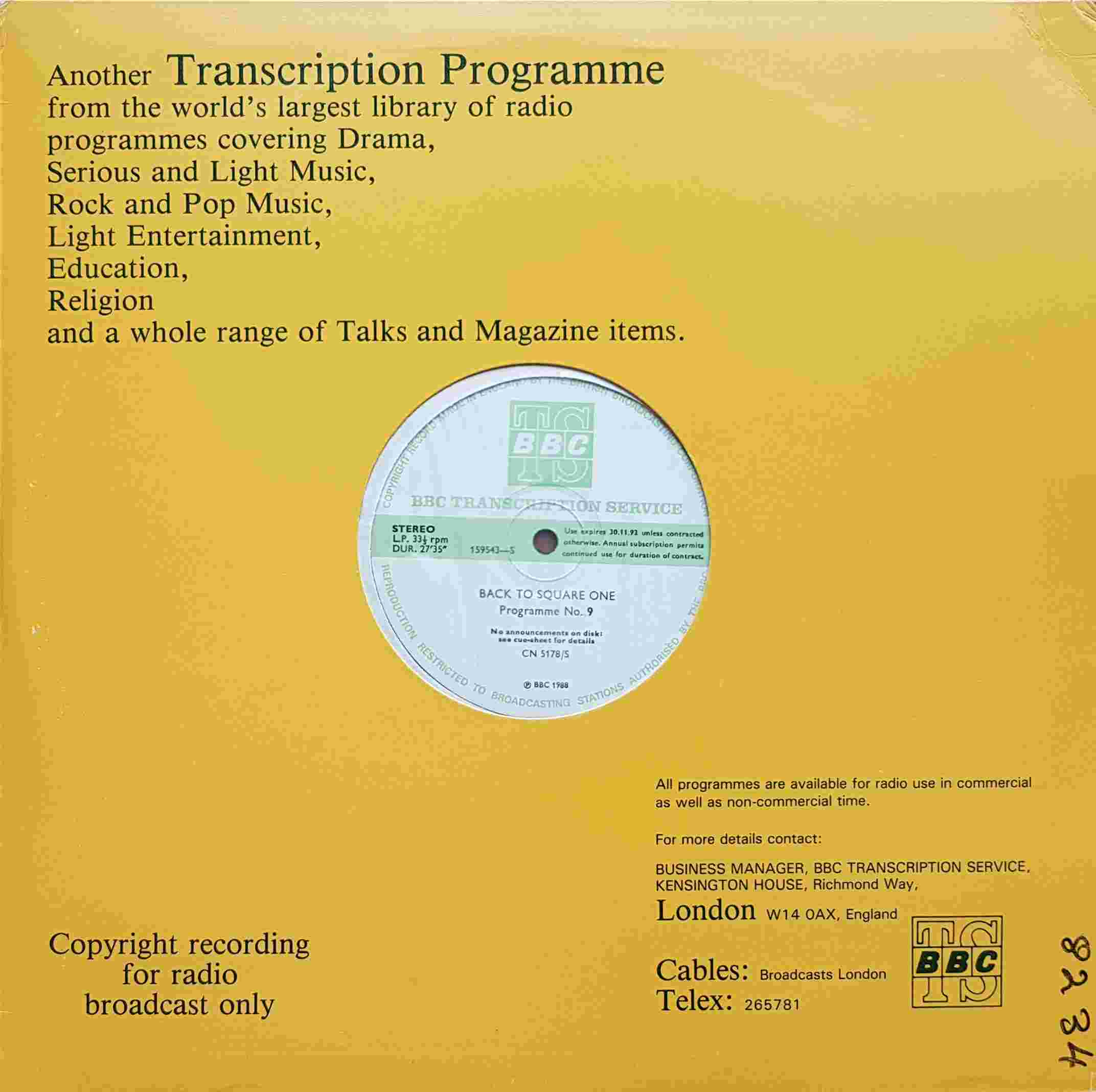 Picture of CN 5178 S 5 Back to square one - Programme 9 & 10 by artist Chris Serle from the BBC albums - Records and Tapes library