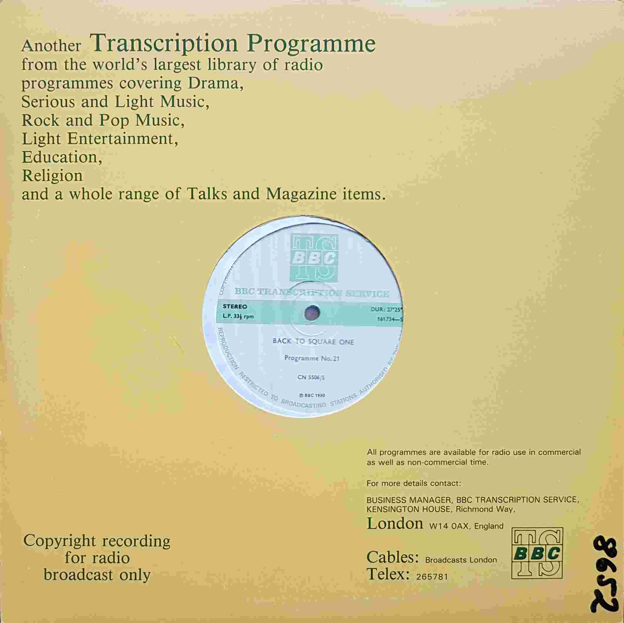 Picture of CN 5506 S 11 Back to square one - Programme 21 & 22 by artist Chris Serle from the BBC records and Tapes library