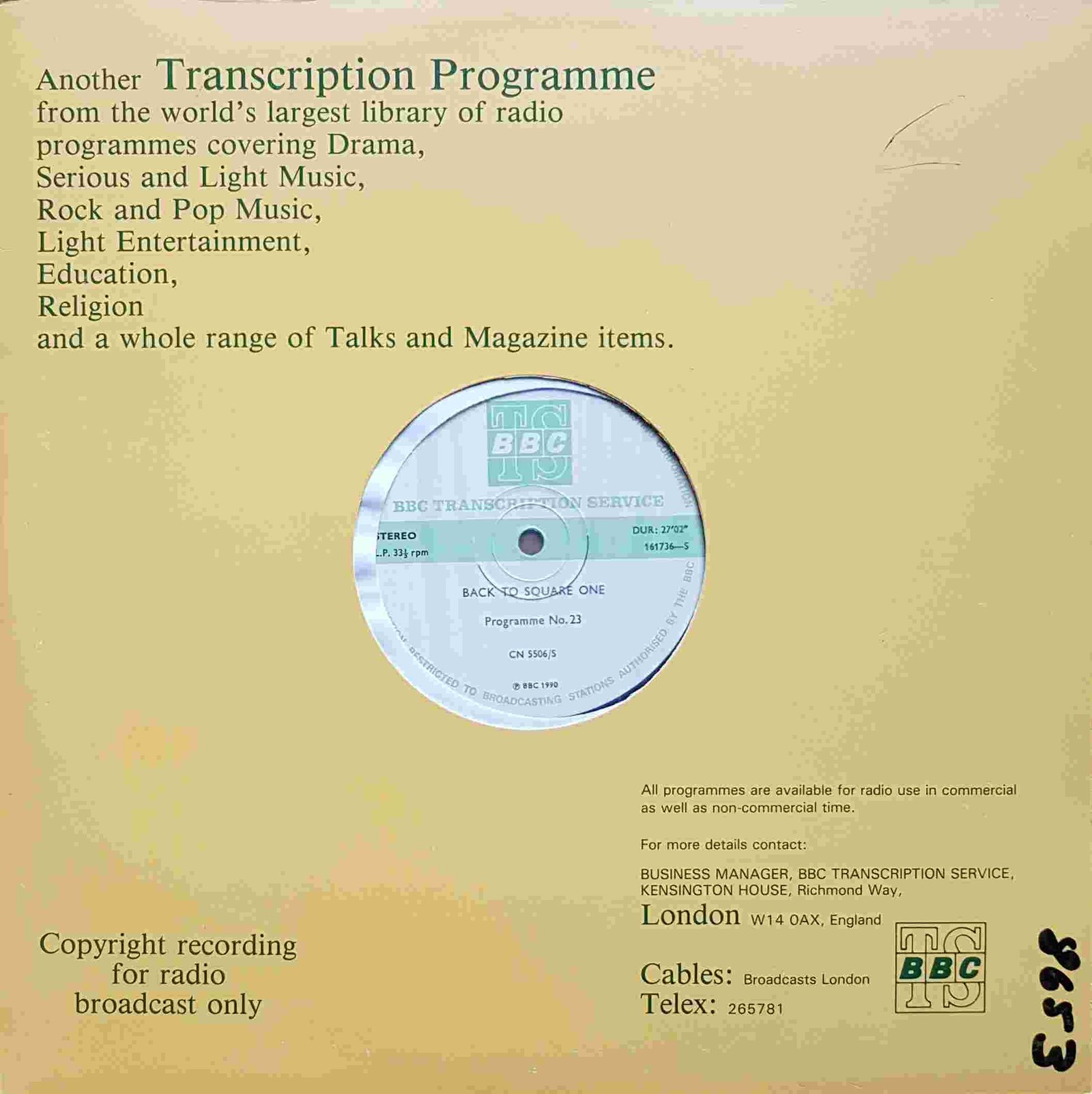 Picture of CN 5506 S 12 Back to square one - Programme 23 & 24 by artist Chris Serle from the BBC records and Tapes library