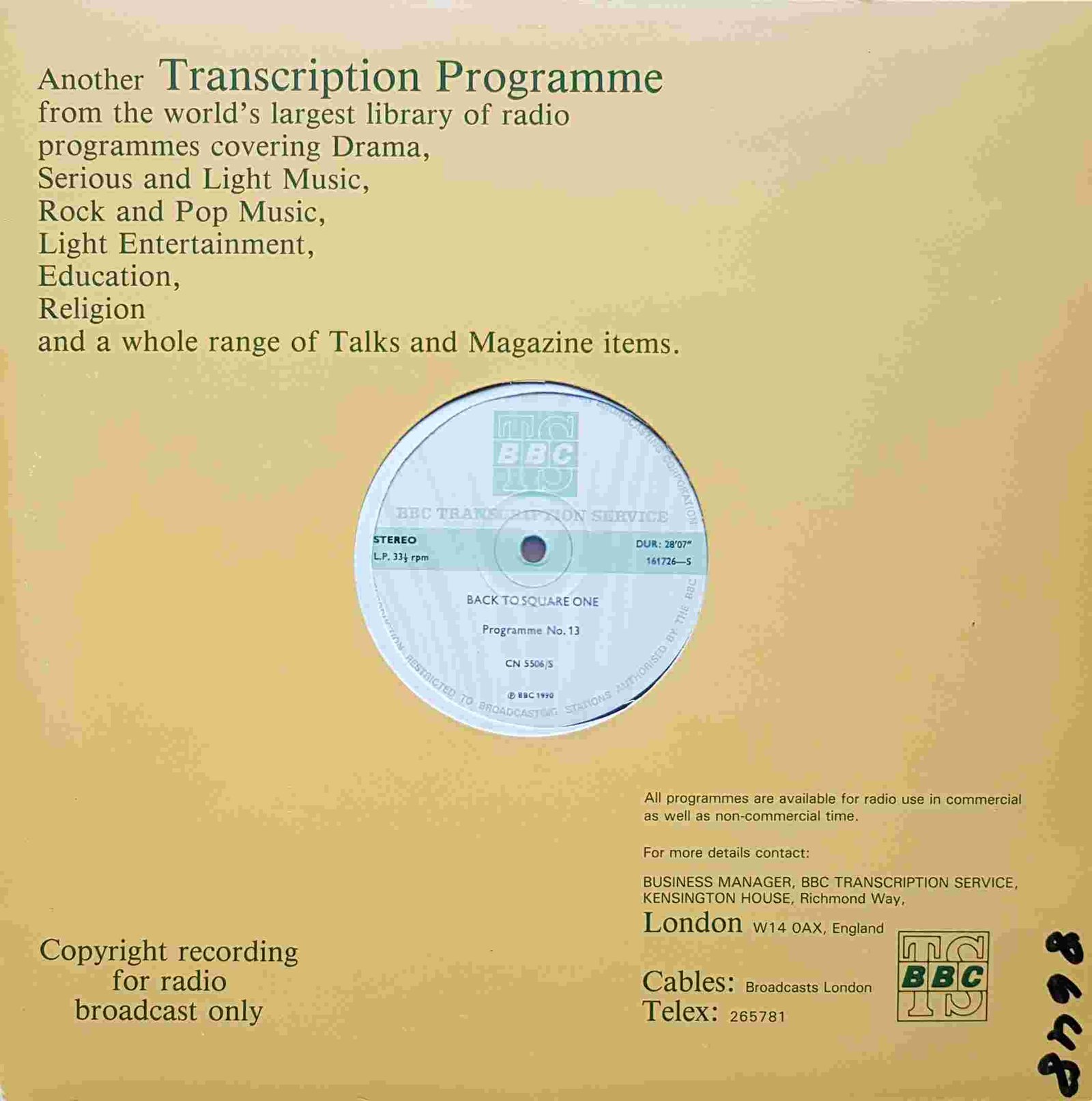 Picture of CN 5506 S 7 Back to square one - Programme 13 & 14 by artist Chris Serle from the BBC records and Tapes library