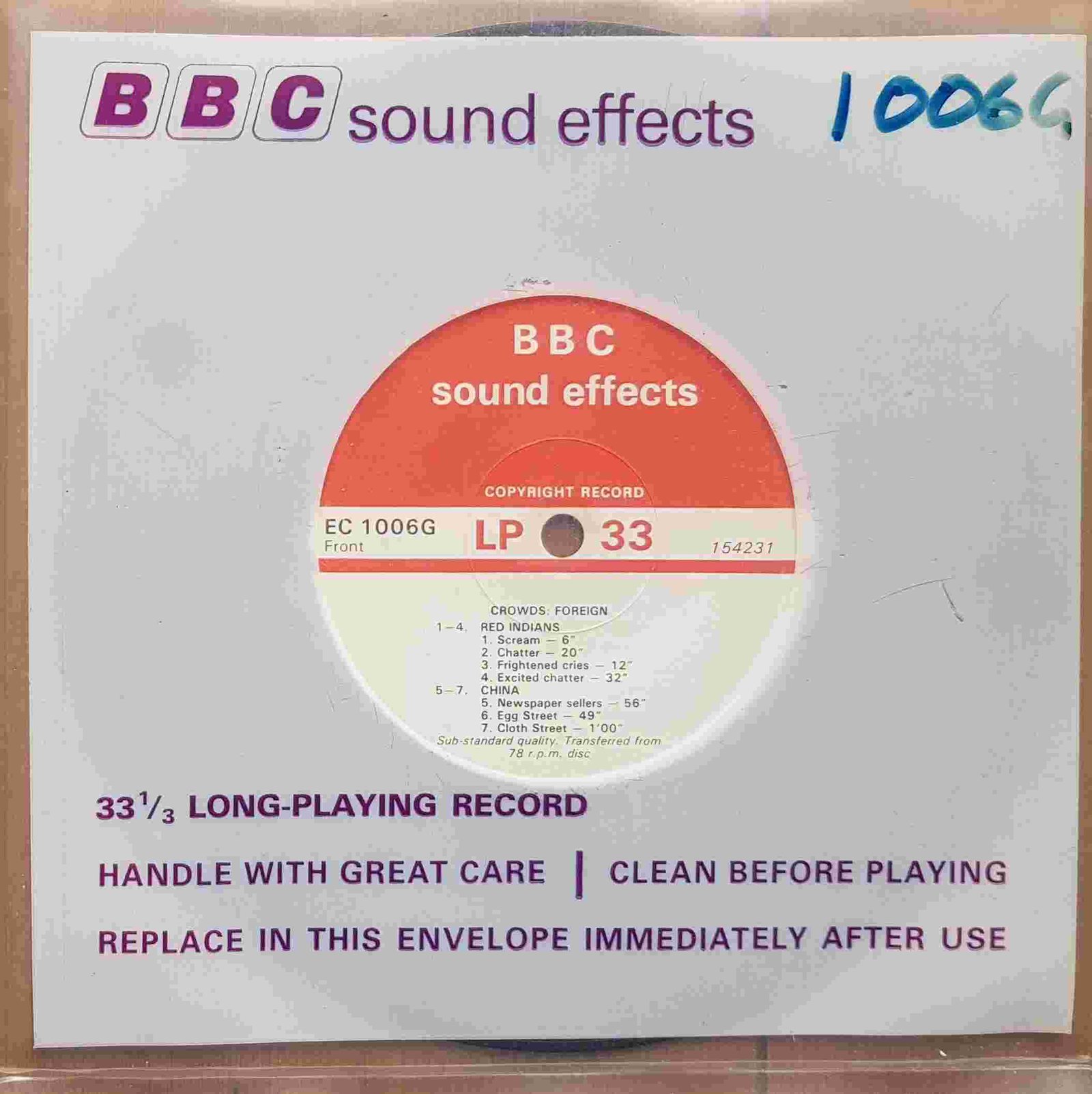 Picture of EC 1006G Crowds Foreign: Red Indians, China / Ballroom by artist Not registered from the BBC singles - Records and Tapes library