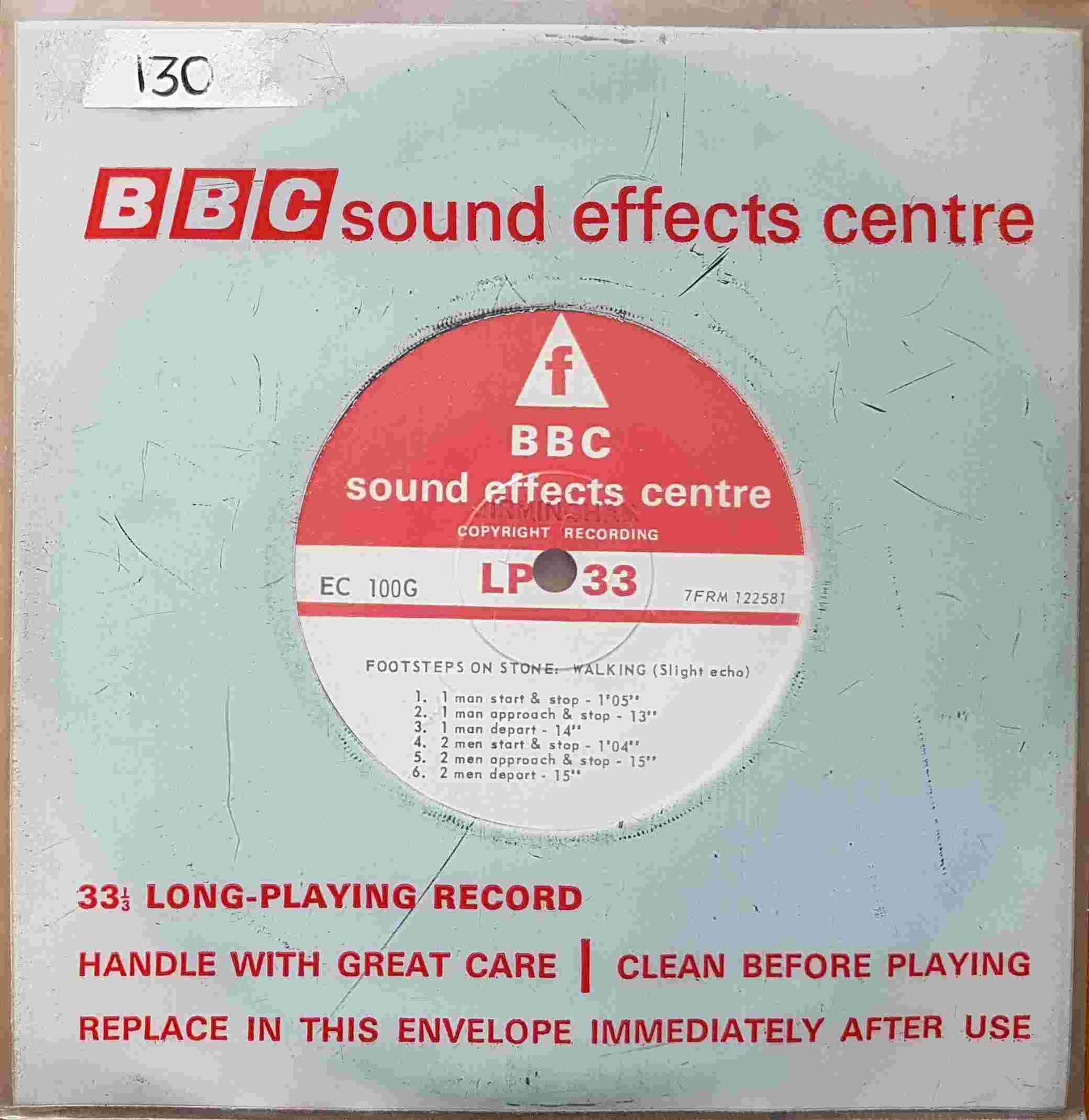 EC 100G Footsteps on stone: Walking (slight echo) Not registered from the BBC singles - Records and Tapes library Picture of EC 100G Footsteps on stone: Walking (slight echo) by artist Not registered from the BBC singles - Records and Tapes library
