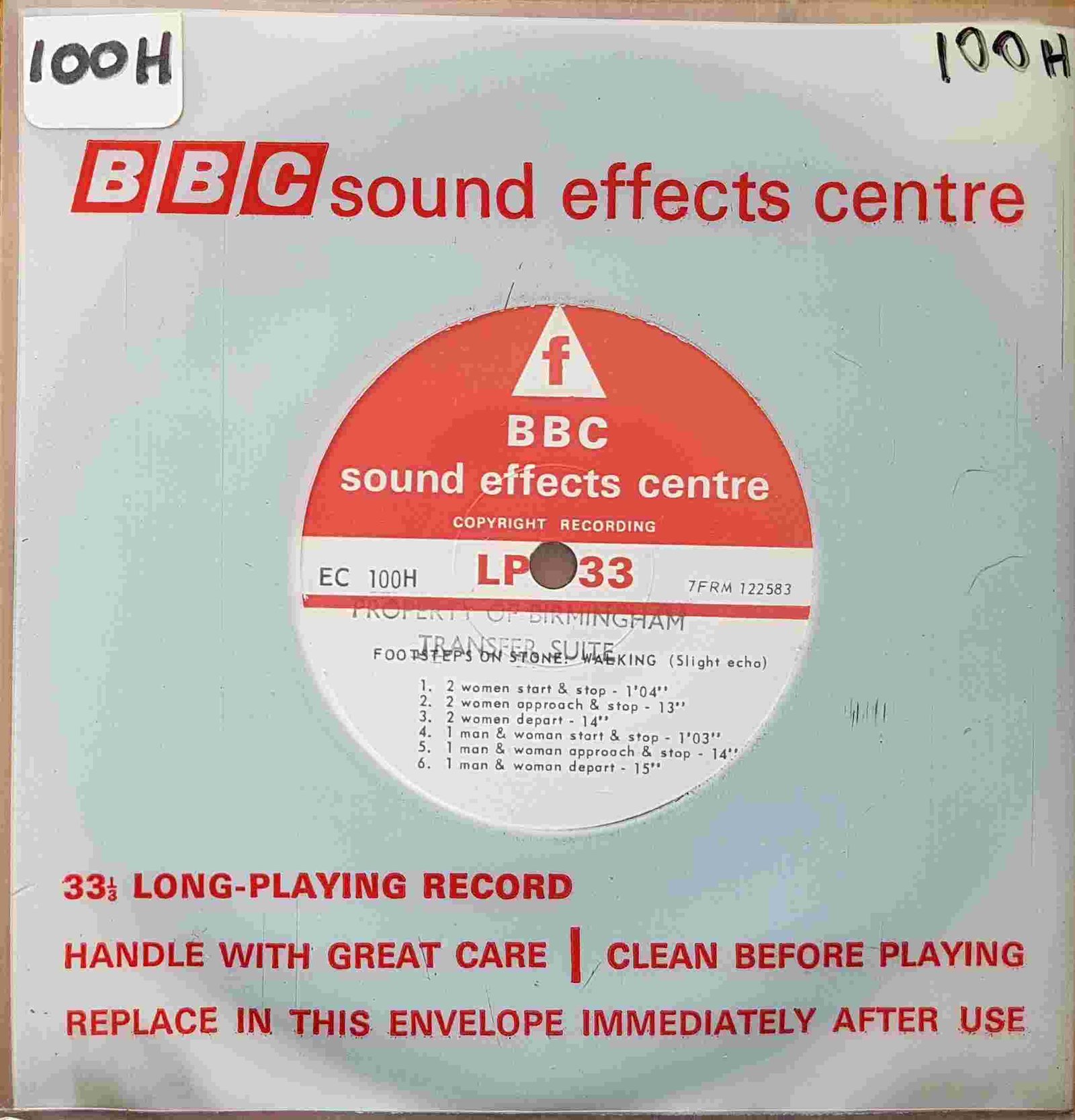 EC 100H Footsteps on stone: Walking (slight echo) Not registered from the BBC singles - Records and Tapes library Picture of EC 100H Footsteps on stone: Walking (slight echo) by artist Not registered from the BBC singles - Records and Tapes library