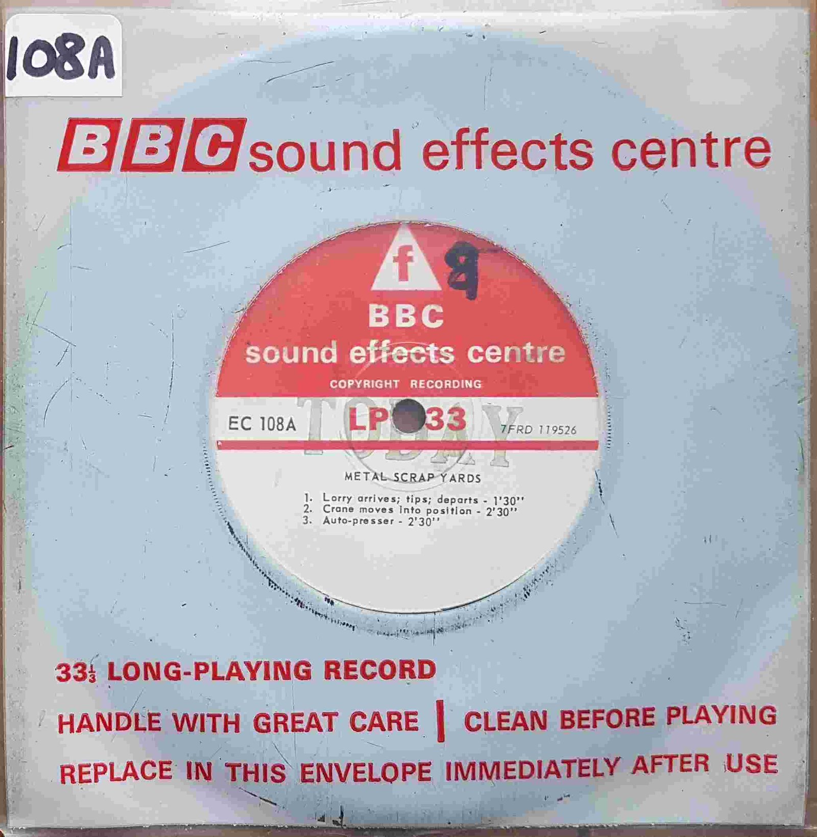 EC 108A Metal scrap yards Not registered from the BBC singles - Records and Tapes library Picture of EC 108A Metal scrap yards by artist Not registered from the BBC singles - Records and Tapes library