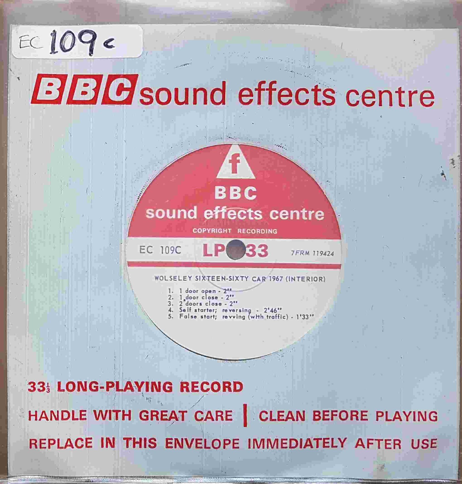 EC 109C Wolseley Sixteen - Sixty car 1967 (Interior) Not registered from the BBC singles - Records and Tapes library Picture of EC 109C Wolseley Sixteen - Sixty car 1967 (Interior) by artist Not registered from the BBC singles - Records and Tapes library
