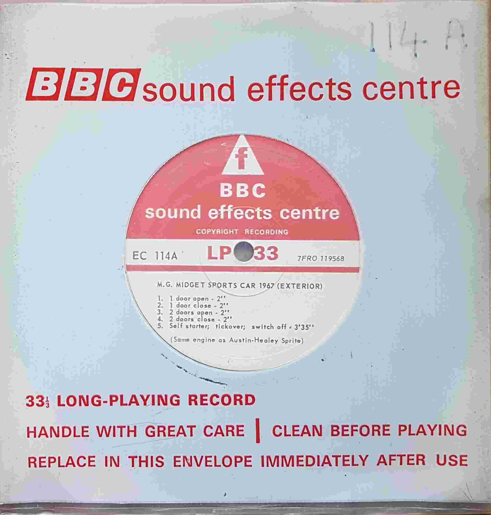 EC 114A M.G. Midget sports car 1967 Not registered from the BBC singles - Records and Tapes library Picture of EC 114A M.G. Midget sports car 1967 by artist Not registered from the BBC singles - Records and Tapes library