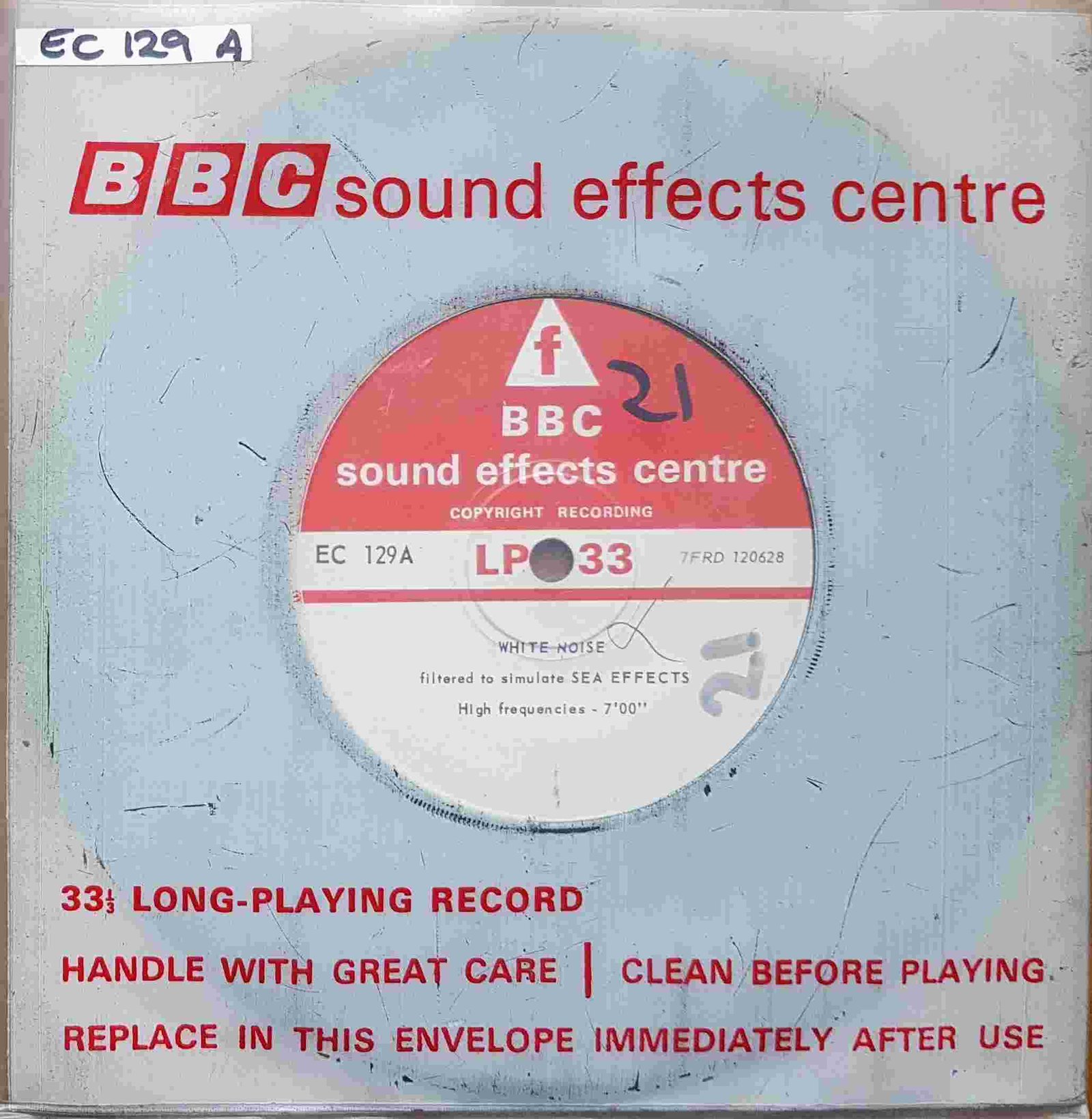 Picture of EC 129A White noise - Filtered to simulate sea effects by artist Not registered from the BBC singles - Records and Tapes library