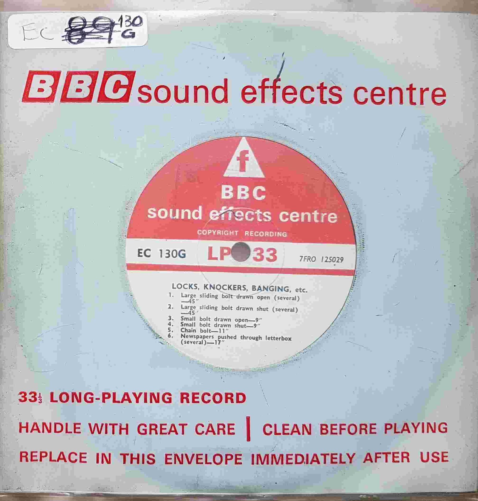 EC 130G Locks, knockers, banging, etc. Not registered from the BBC singles - Records and Tapes library Picture of EC 130G Locks, knockers, banging, etc. by artist Not registered from the BBC singles - Records and Tapes library