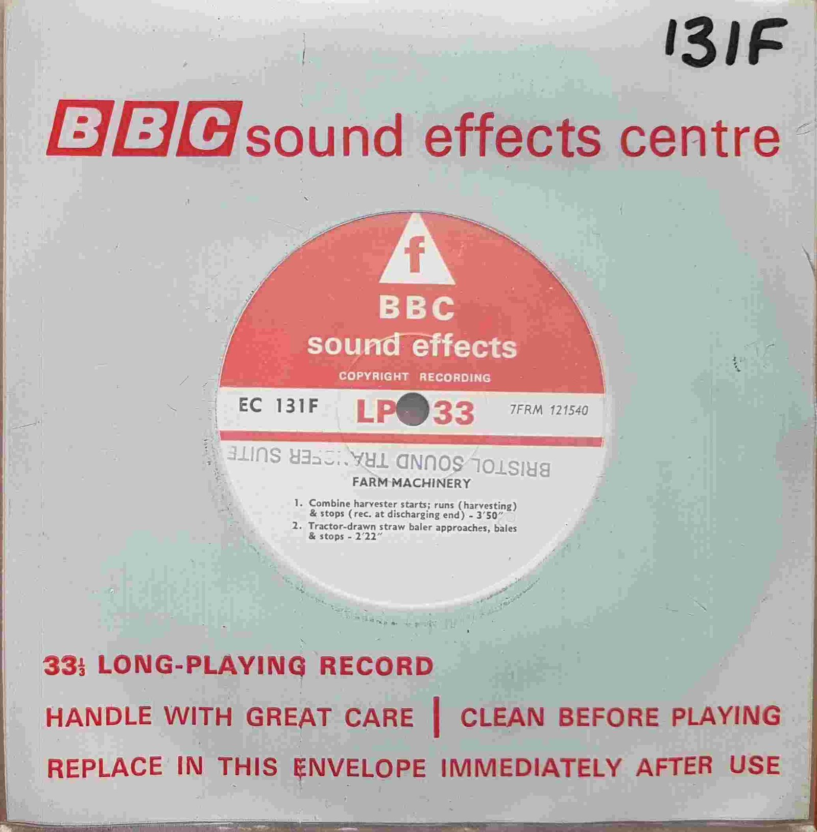 EC 131F Farm machinery Not registered from the BBC singles - Records and Tapes library Picture of EC 131F Farm machinery by artist Not registered from the BBC singles - Records and Tapes library