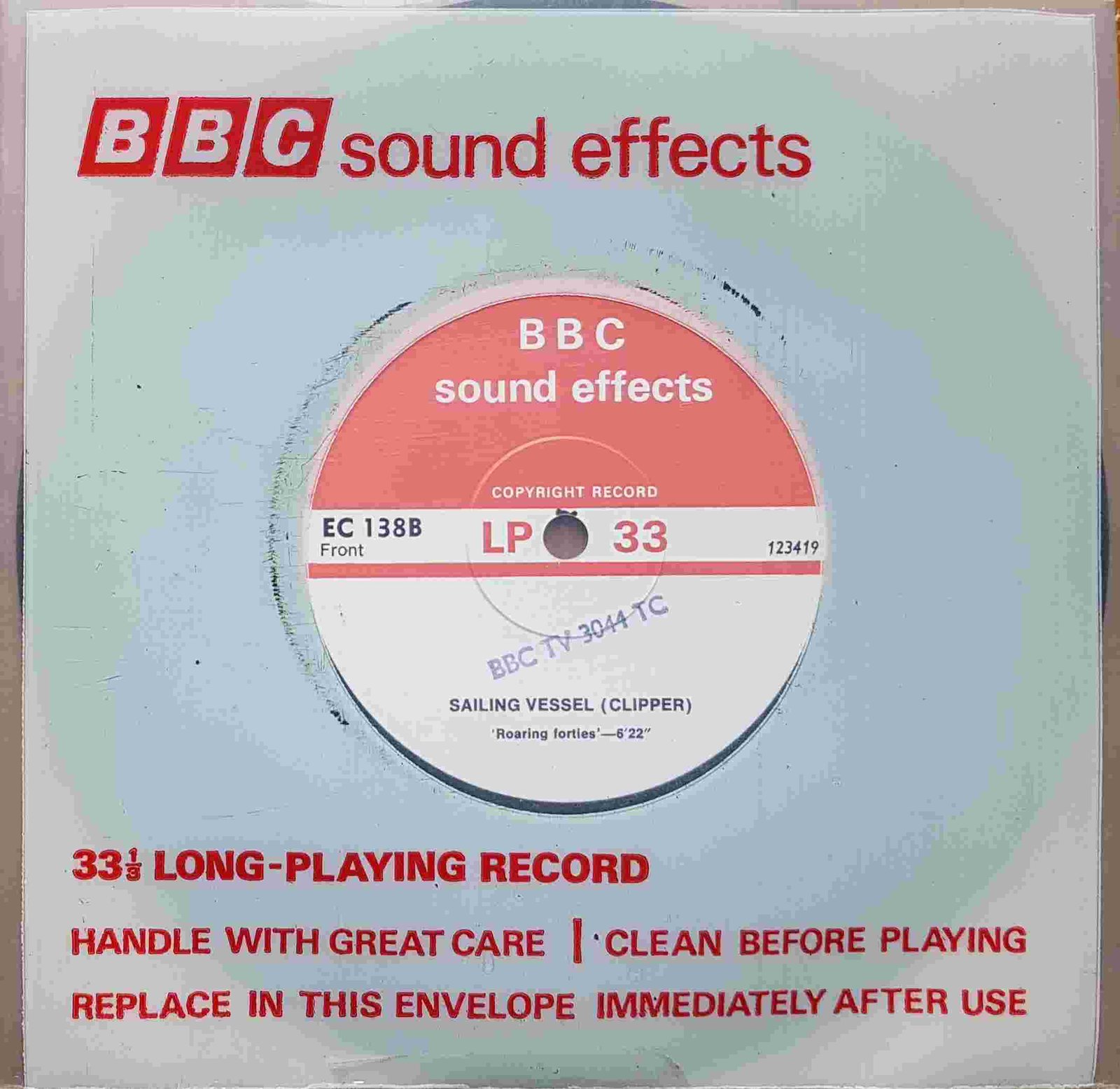 EC 138B Sailing vessel (Clipper) Not registered from the BBC singles - Records and Tapes library Picture of EC 138B Sailing vessel (Clipper) by artist Not registered from the BBC singles - Records and Tapes library