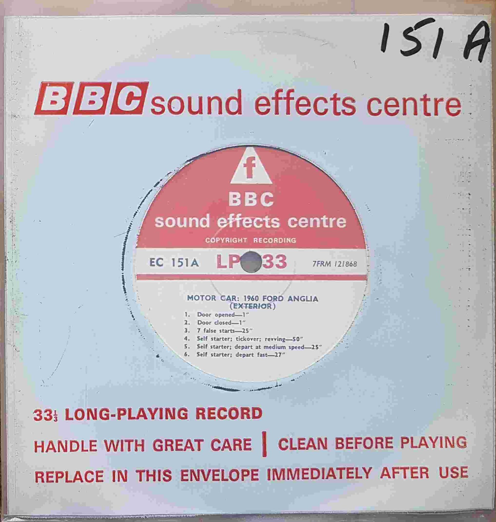 EC 151A Motor car: 1960 Ford Anglia Not registered from the BBC singles - Records and Tapes library Picture of EC 151A Motor car: 1960 Ford Anglia by artist Not registered from the BBC singles - Records and Tapes library