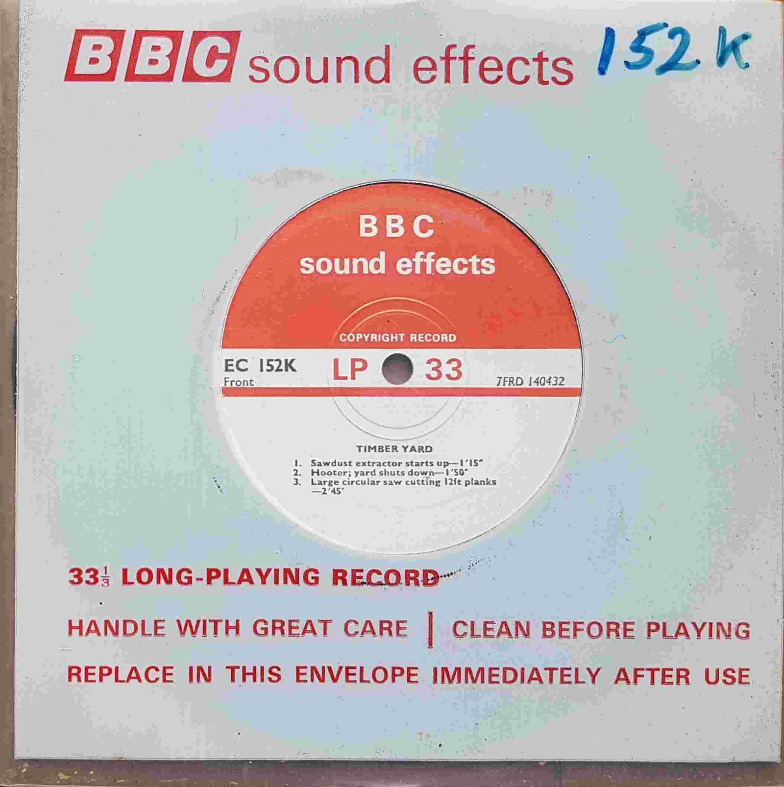 EC 152K Timber yard Not registered from the BBC singles - Records and Tapes library Picture of EC 152K Timber yard by artist Not registered from the BBC singles - Records and Tapes library