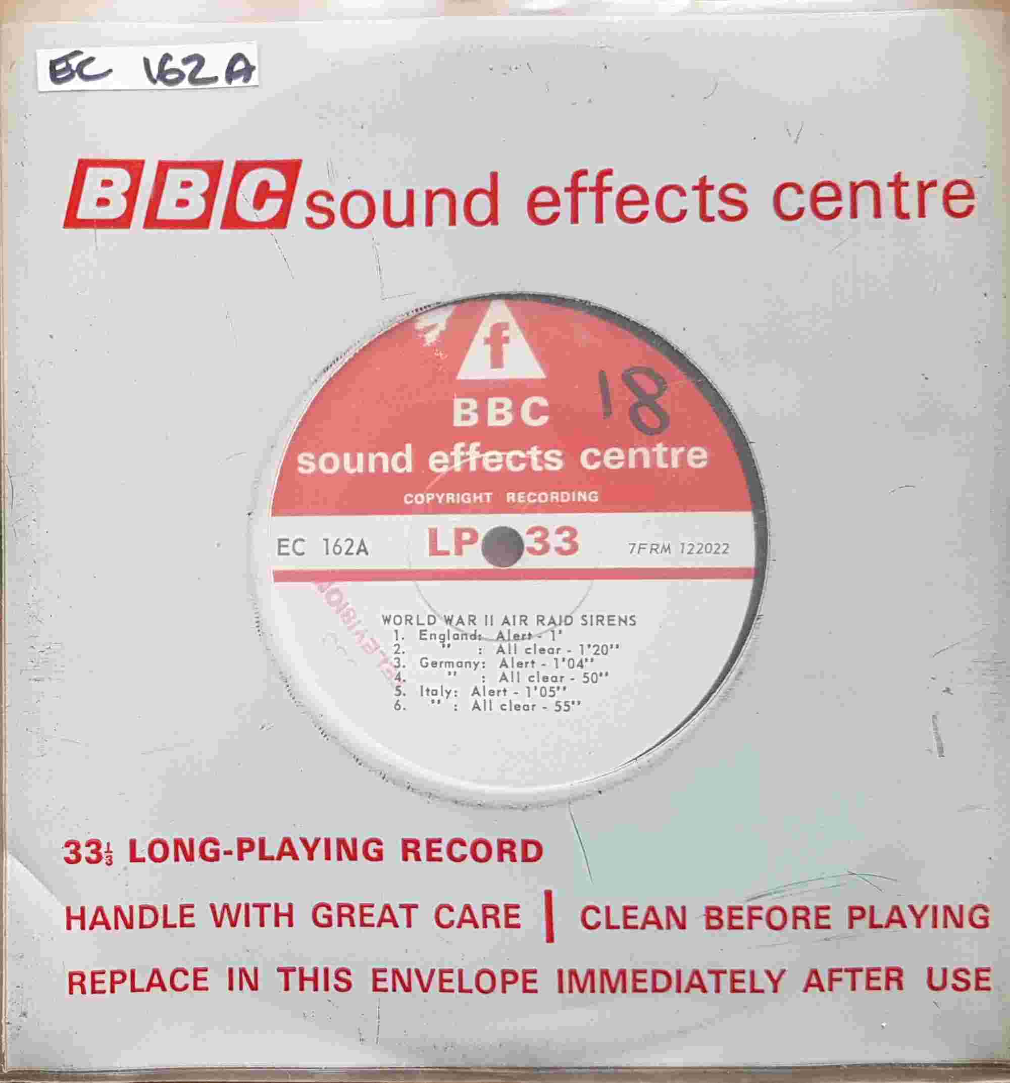 Picture of EC 162A World War II - Air raid sirens / Sirens & gunfire by artist Not registered from the BBC singles - Records and Tapes library