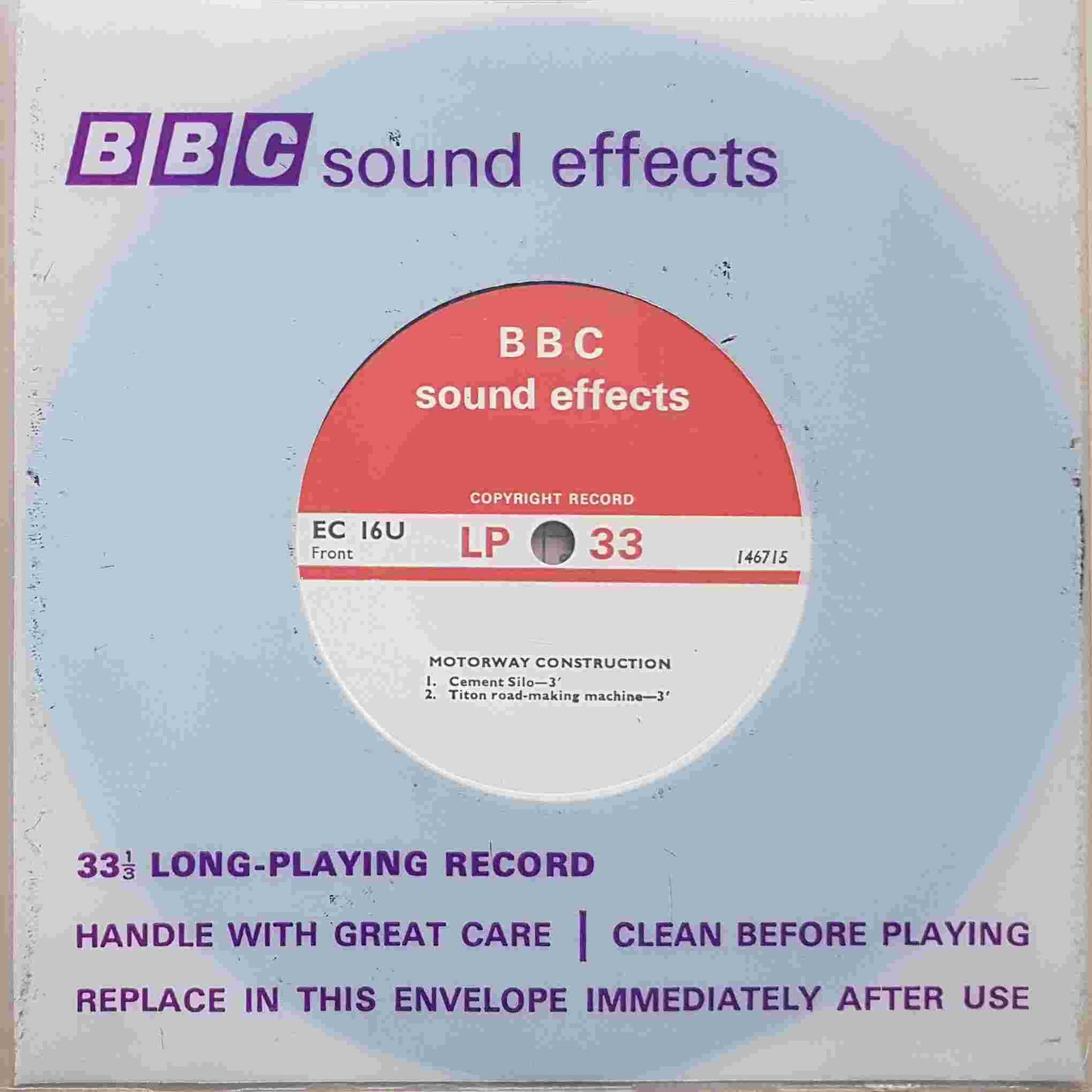 EC 16U Motorway construction Not registered from the BBC singles - Records and Tapes library Picture of EC 16U Motorway construction by artist Not registered from the BBC singles - Records and Tapes library