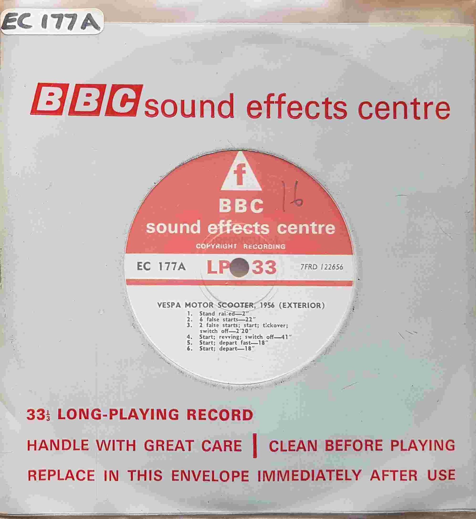 EC 177A Vespa motor scooter, 1956 (Exterior) Not registered from the BBC singles - Records and Tapes library Picture of EC 177A Vespa motor scooter, 1956 (Exterior) by artist Not registered from the BBC singles - Records and Tapes library