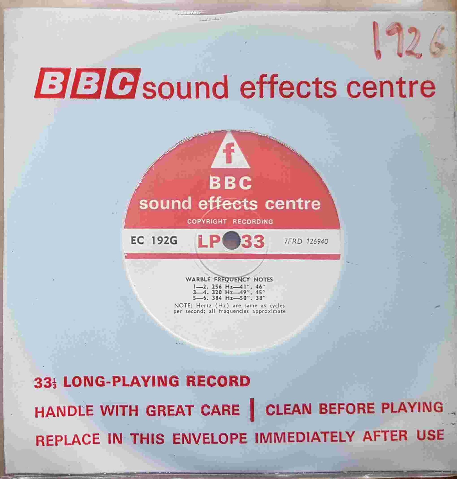 Picture of EC 192G Warble frequency notes by artist Not registered from the BBC singles - Records and Tapes library