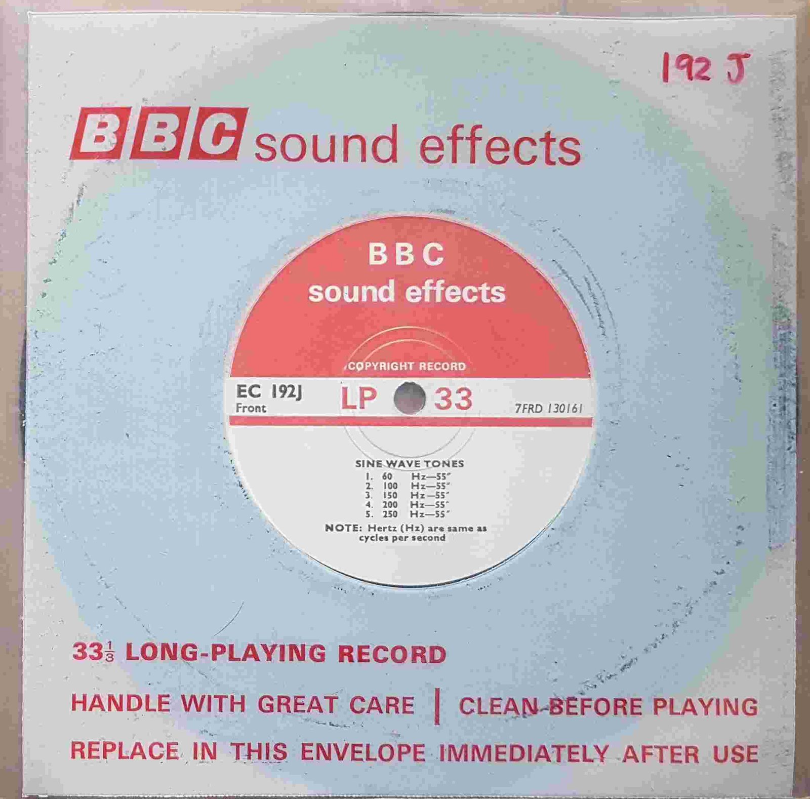 EC 192J Sine waves tones Not registered from the BBC singles - Records and Tapes library Picture of EC 192J Sine waves tones by artist Not registered from the BBC singles - Records and Tapes library