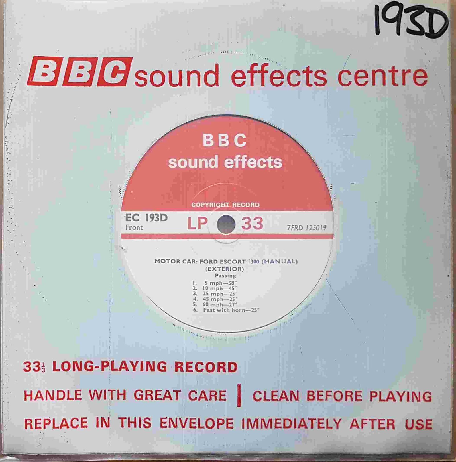 EC 193D Motor car: Ford Escort 1300 (Manual exterior) Not registered from the BBC singles - Records and Tapes library Picture of EC 193D Motor car: Ford Escort 1300 (Manual exterior) by artist Not registered from the BBC singles - Records and Tapes library
