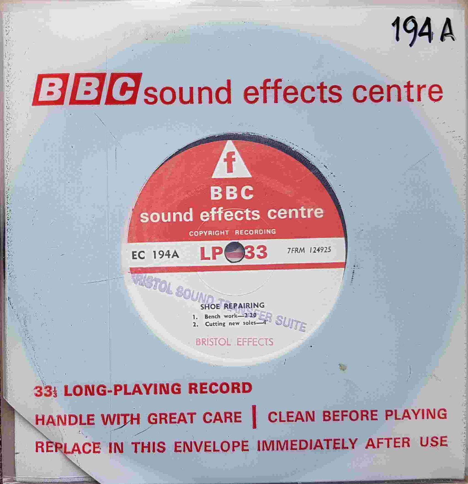 EC 194A Shoe repairing Not registered from the BBC singles - Records and Tapes library Picture of EC 194A Shoe repairing by artist Not registered from the BBC singles - Records and Tapes library