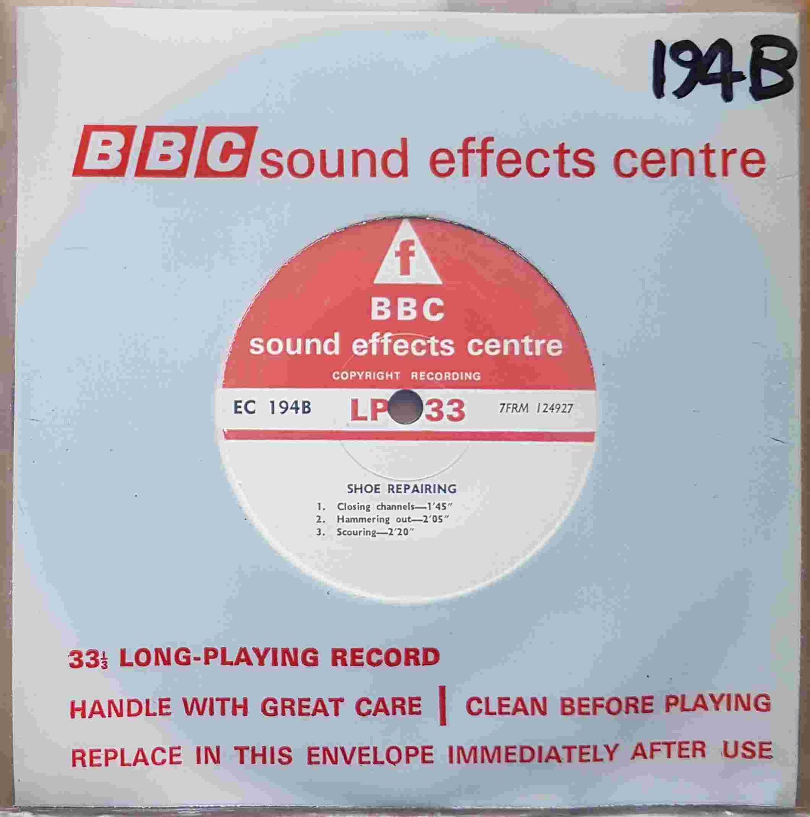 EC 194B Shoe repairing Not registered from the BBC singles - Records and Tapes library Picture of EC 194B Shoe repairing by artist Not registered from the BBC singles - Records and Tapes library