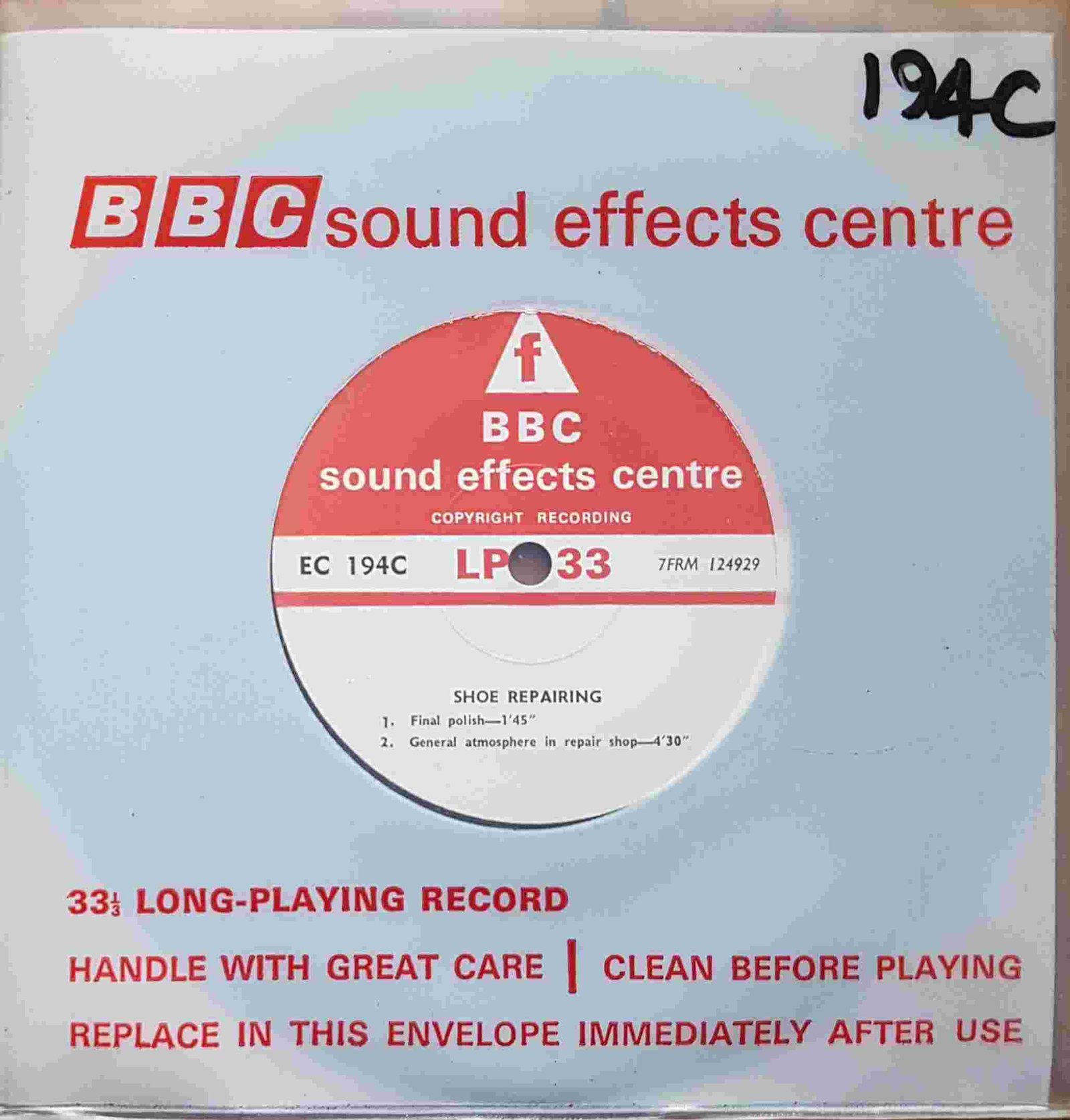 EC 194C Shoe repairing Not registered from the BBC singles - Records and Tapes library Picture of EC 194C Shoe repairing by artist Not registered from the BBC singles - Records and Tapes library