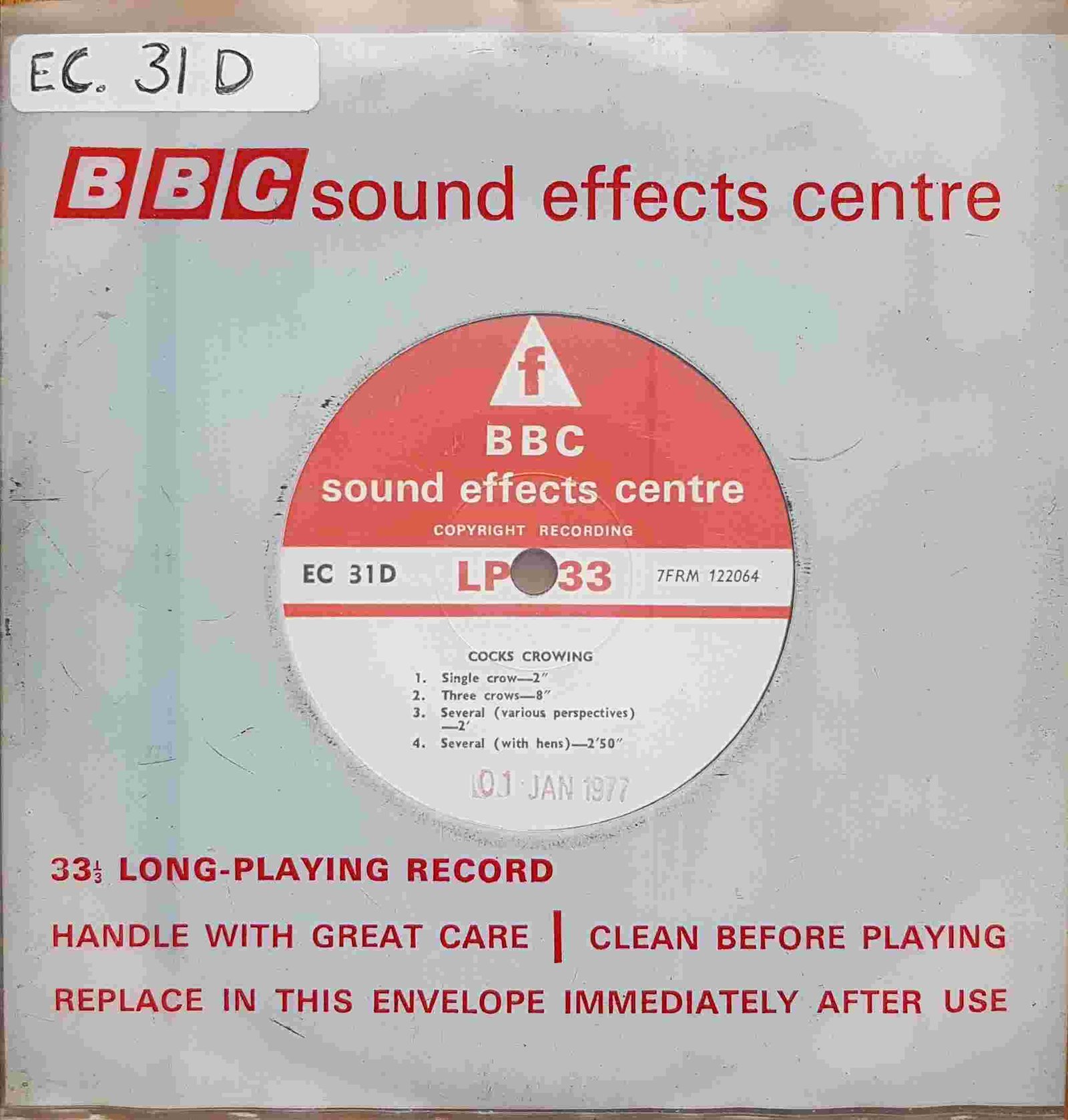 EC 31D Cocks crowing / Chickens Not registered from the BBC singles - Records and Tapes library Picture of EC 31D Cocks crowing / Chickens by artist Not registered from the BBC singles - Records and Tapes library