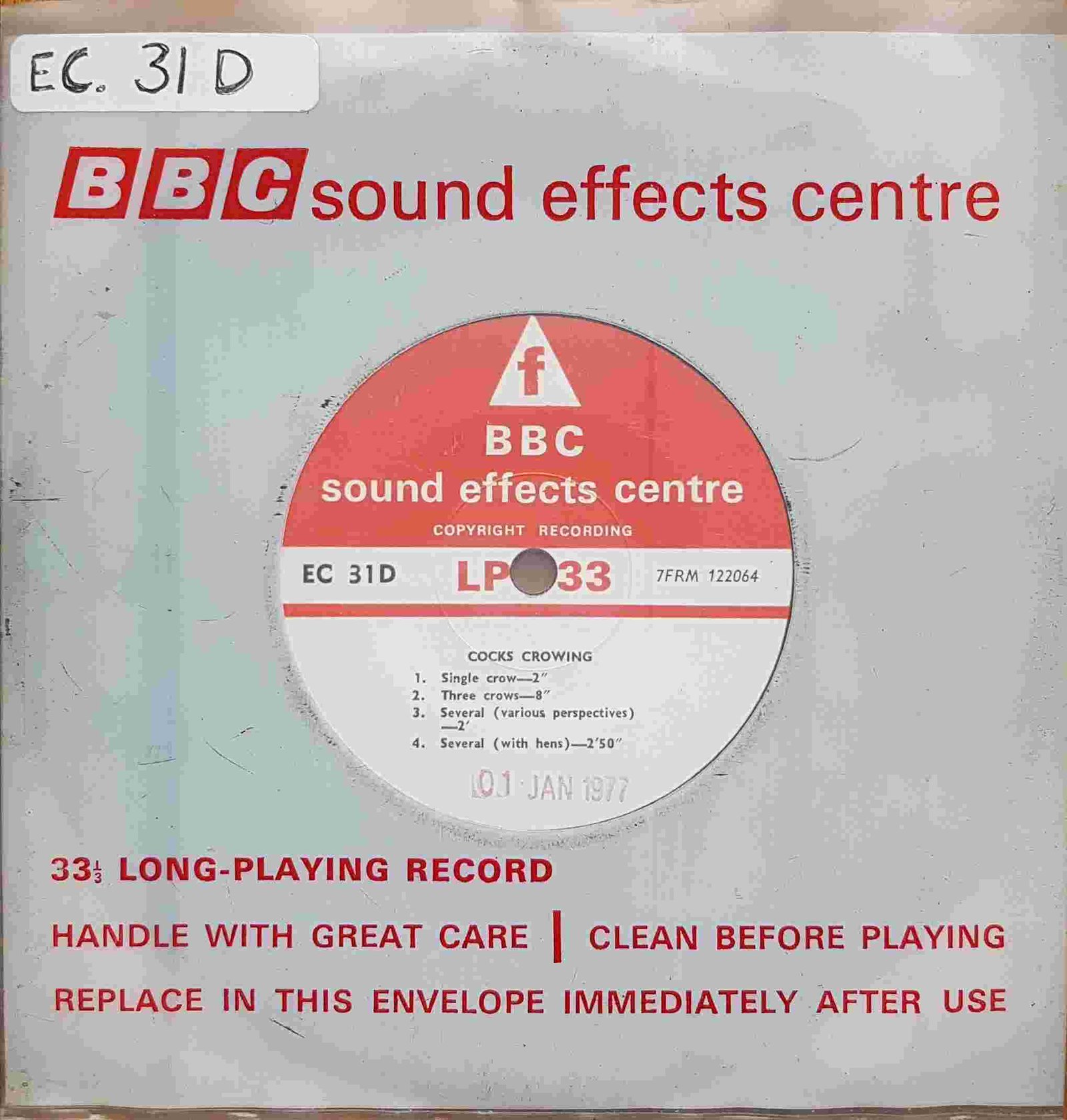 Picture of EC 31D Cocks crowing / Chickens by artist Not registered from the BBC singles - Records and Tapes library