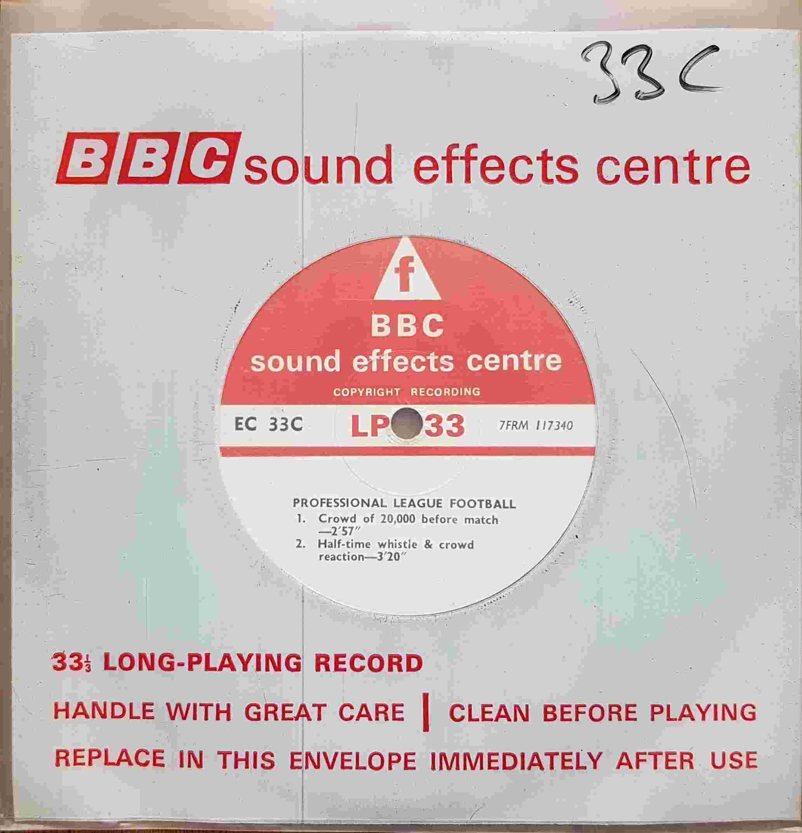 EC 33C Professional league football Not registered from the BBC singles - Records and Tapes library Picture of EC 33C Professional league football by artist Not registered from the BBC singles - Records and Tapes library