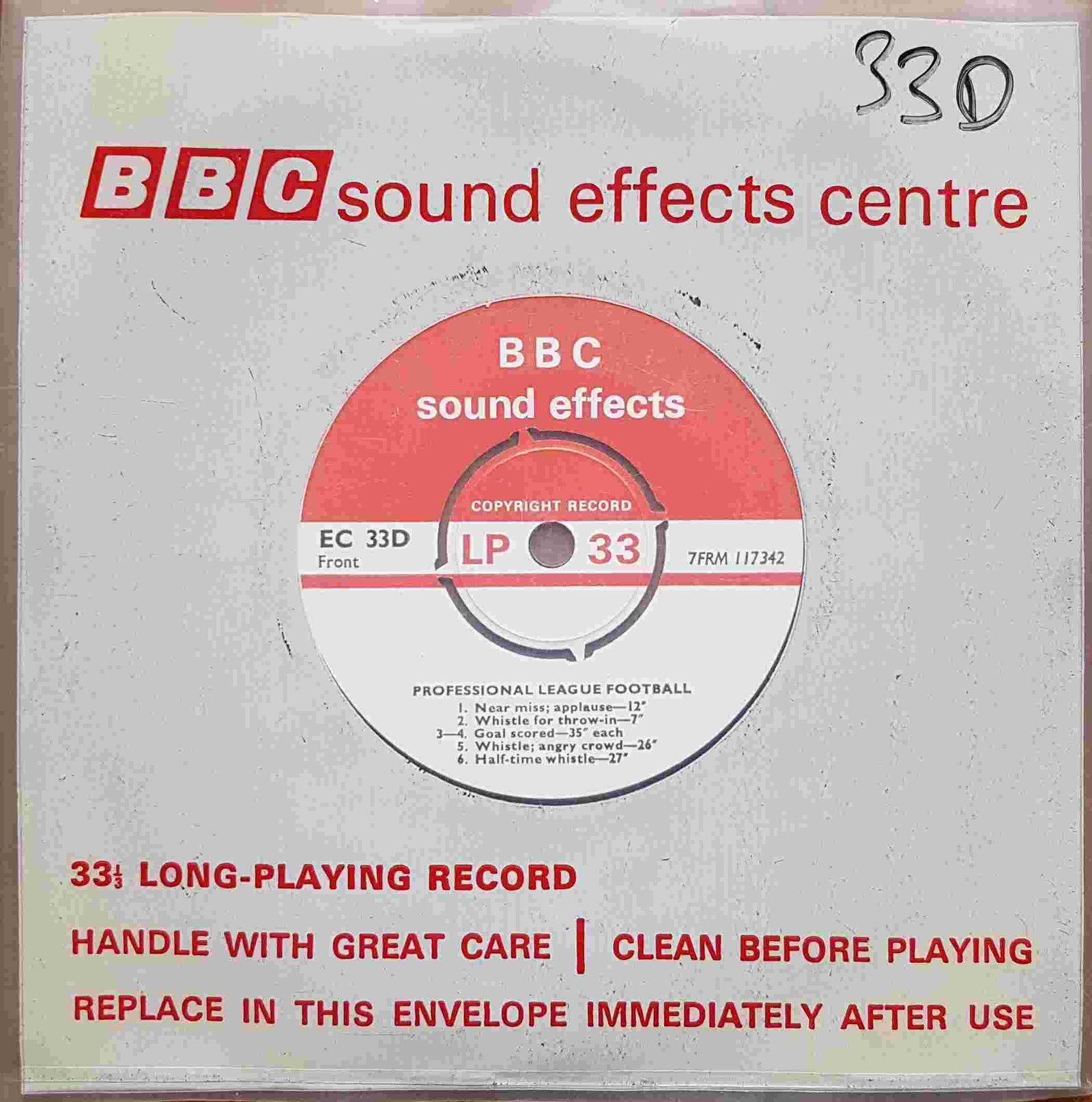 EC 33D Professional league football Not registered from the BBC singles - Records and Tapes library Picture of EC 33D Professional league football by artist Not registered from the BBC singles - Records and Tapes library