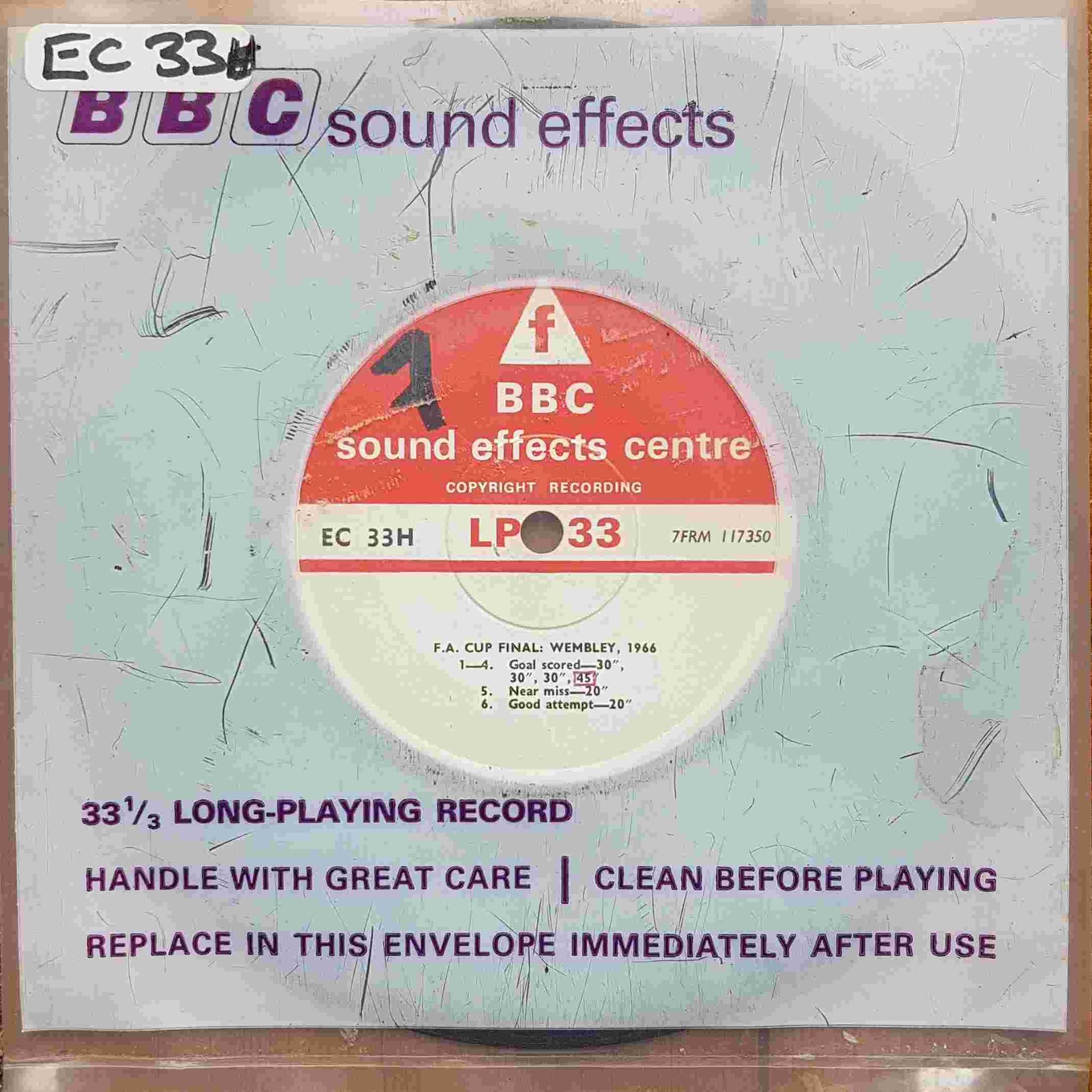 EC 33H F. A. Cup final: Wembley, 1966 Not registered from the BBC singles - Records and Tapes library Picture of EC 33H F. A. Cup final: Wembley, 1966 by artist Not registered from the BBC singles - Records and Tapes library