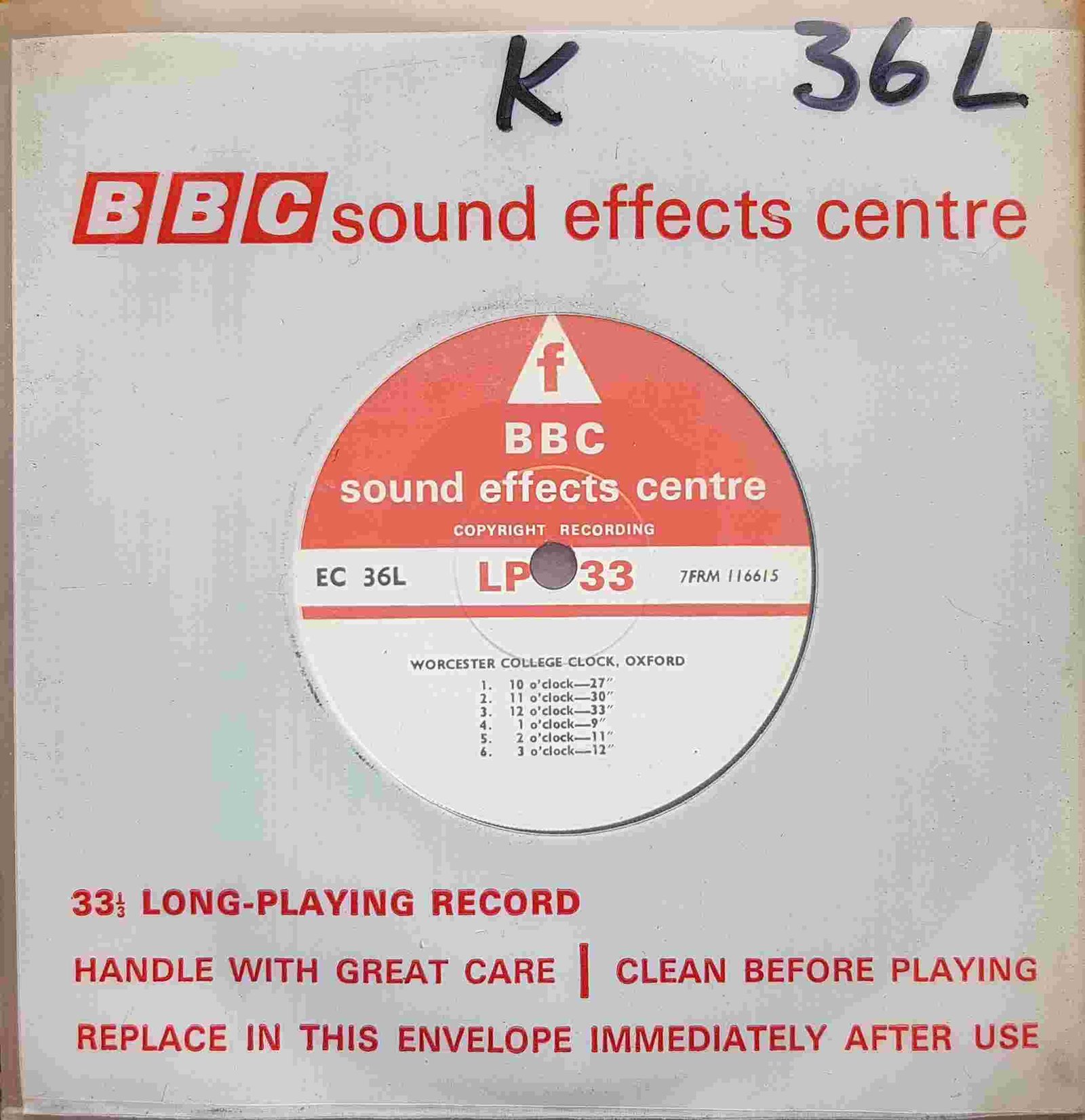 Picture of EC 36L Worcester College Clock, Oxford by artist Not registered from the BBC singles - Records and Tapes library