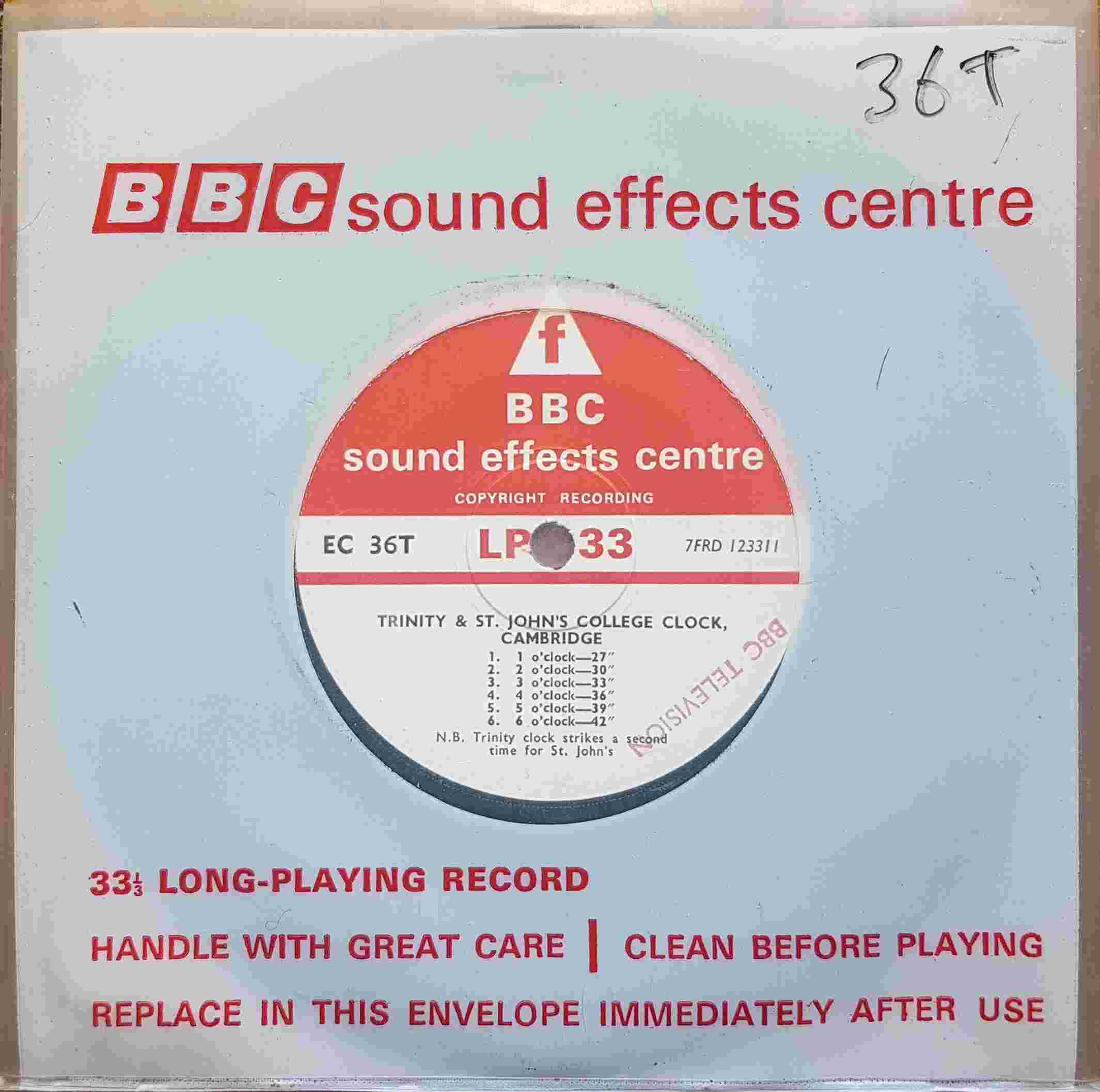 Picture of EC 36T Trinity & St. John's College clock, Cambridge by artist Not registered from the BBC singles - Records and Tapes library