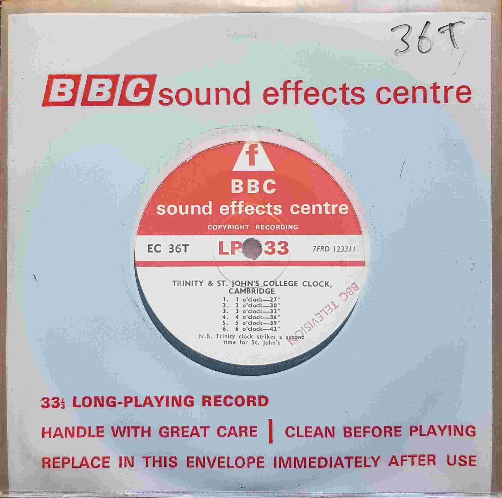 EC 36T Trinity & St. John's College clock, Cambridge Not registered from the BBC singles - Records and Tapes library Picture of EC 36T Trinity & St. John's College clock, Cambridge by artist Not registered from the BBC singles - Records and Tapes library