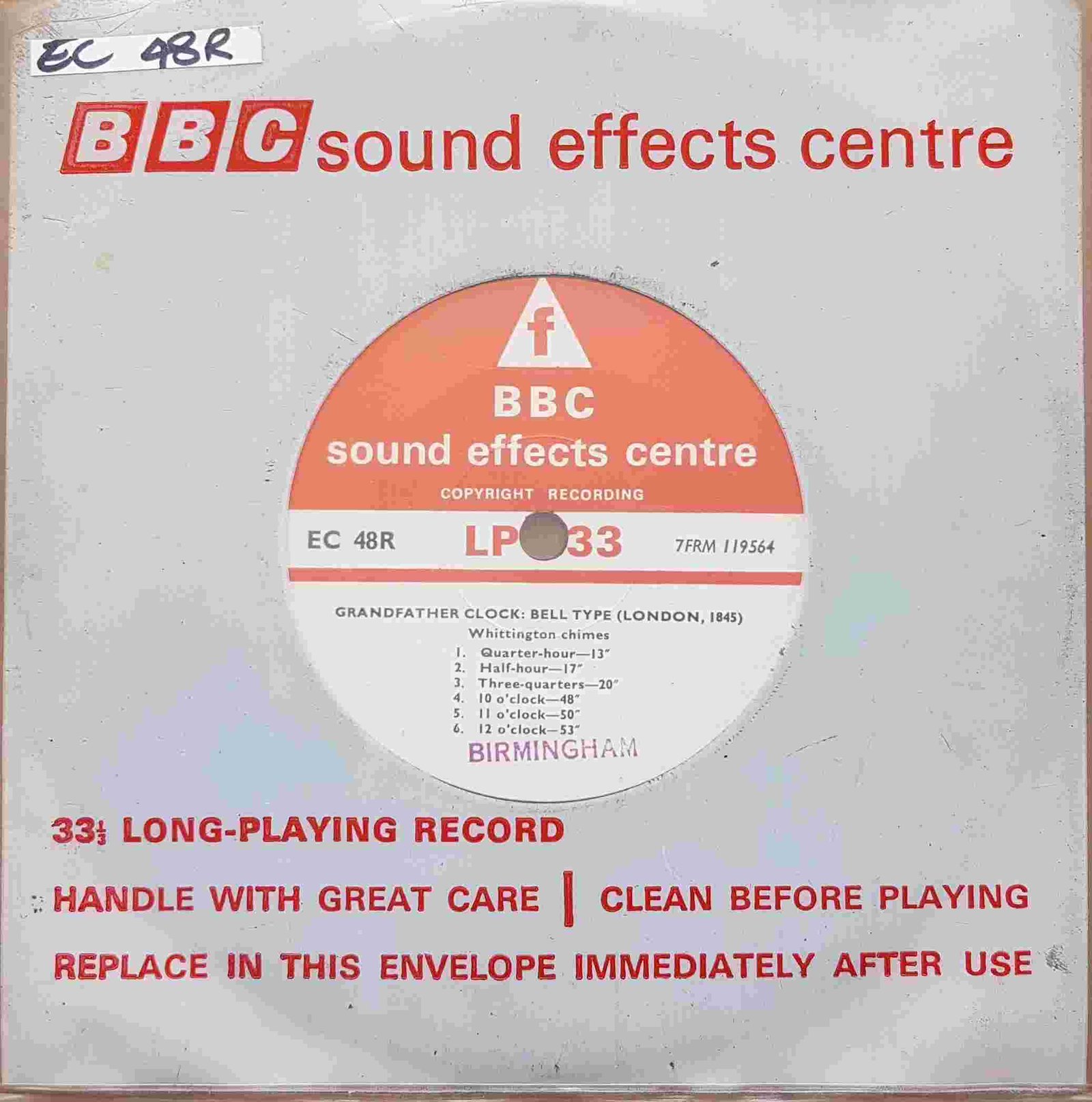 Picture of EC 48R Grandfather clock: Bell type (London, 1845) by artist Not registered from the BBC singles - Records and Tapes library