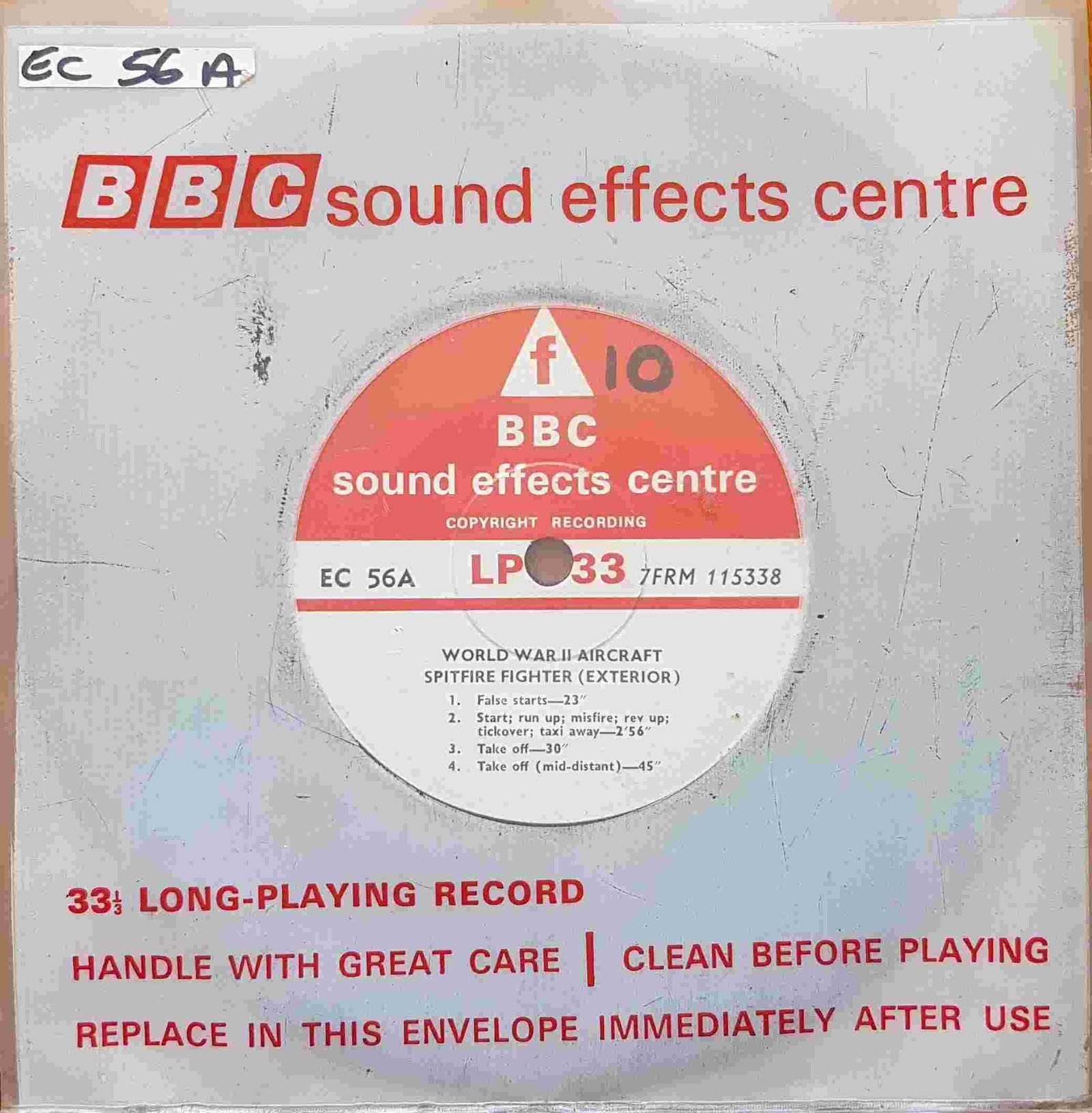 EC 56A World War II aircraft - Spitfire fighter (Exterior) Not registered from the BBC singles - Records and Tapes library Picture of EC 56A World War II aircraft - Spitfire fighter (Exterior) by artist Not registered from the BBC singles - Records and Tapes library